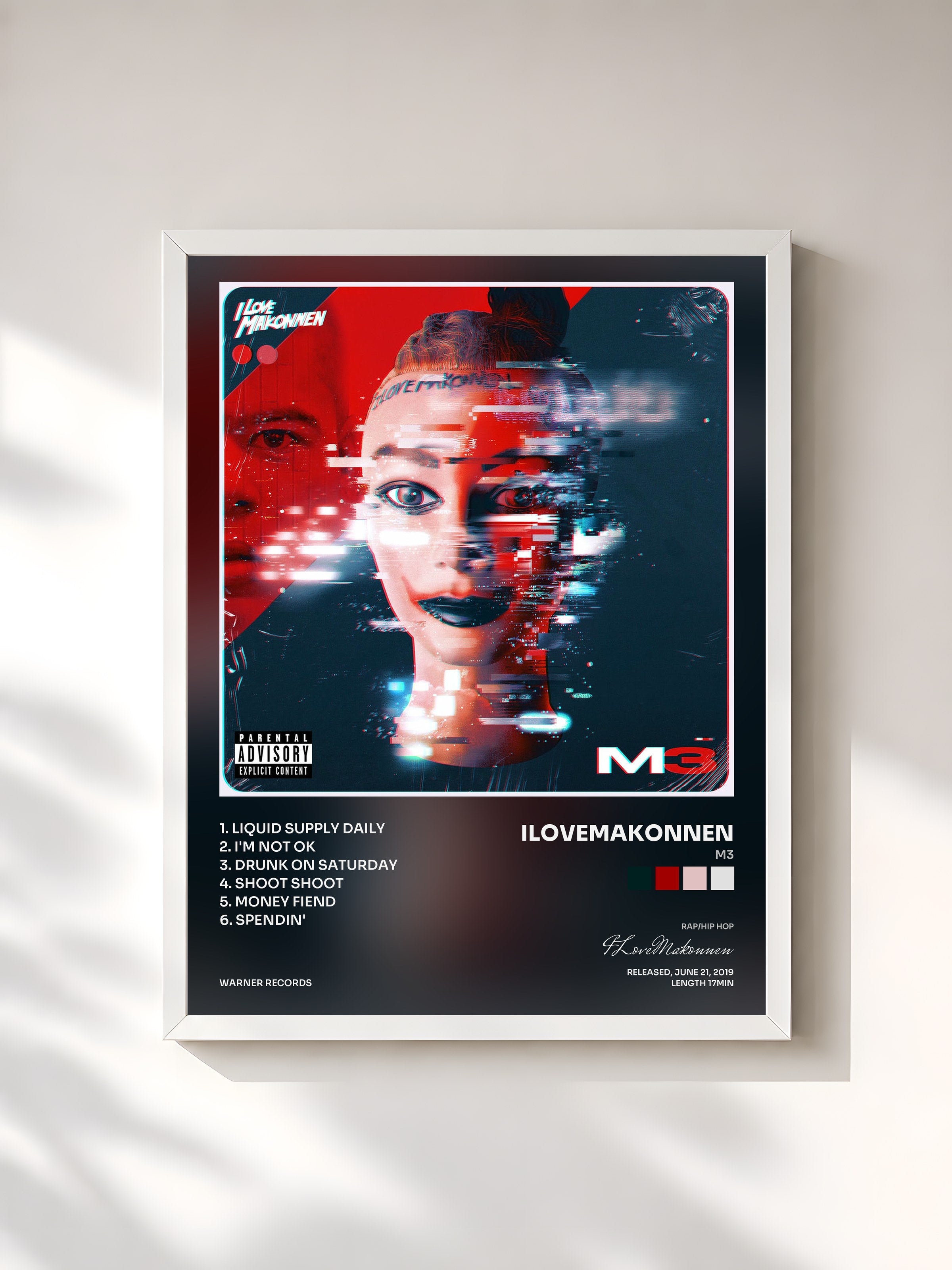 #blanc Tableau de l'album M3 de ILoveMakonnen, cadre blanc, imprimé et encadré en France