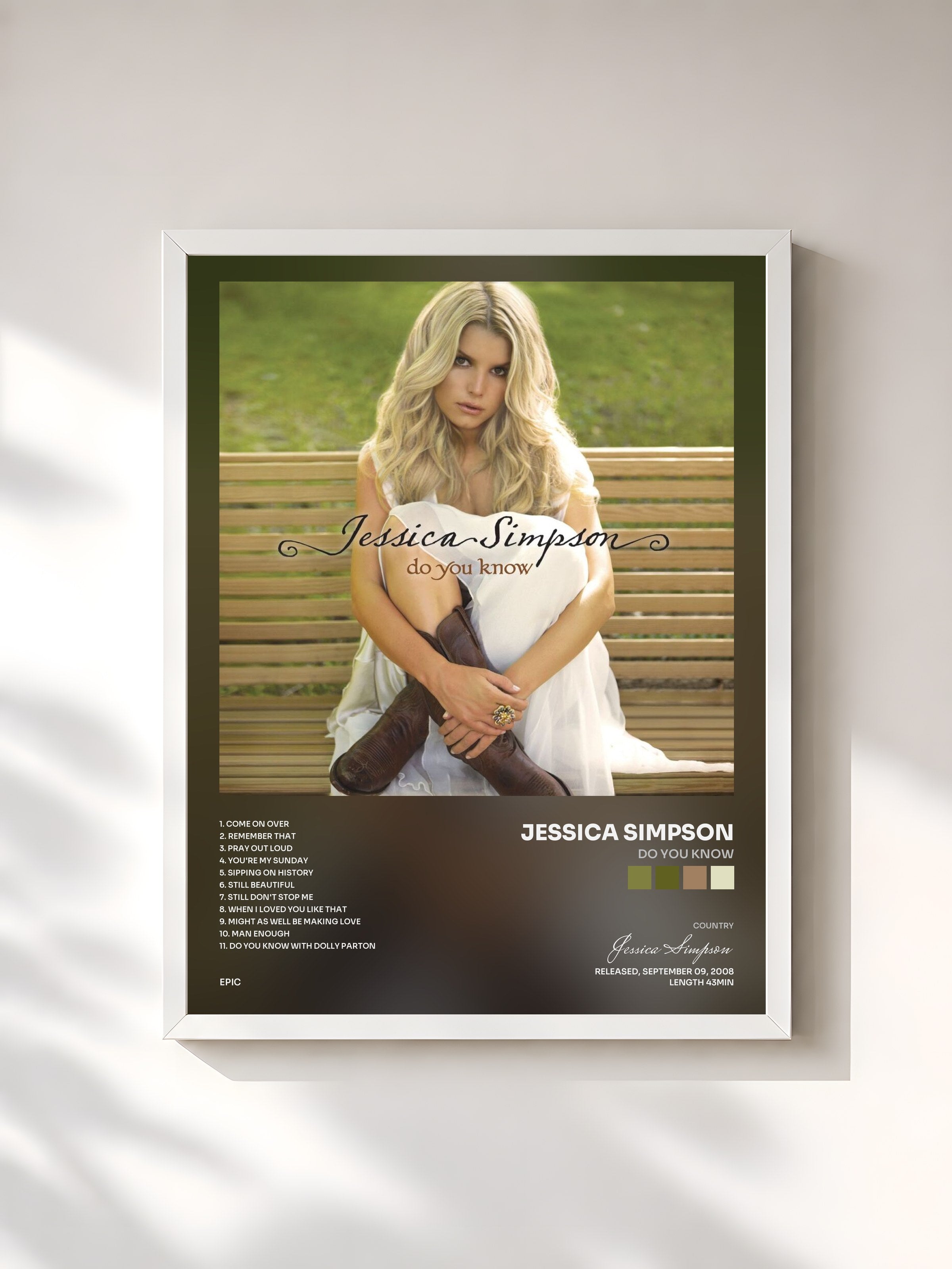 #blanc Tableau de l'album Do You Know de Jessica Simpson, cadre blanc, imprimé et encadré en France