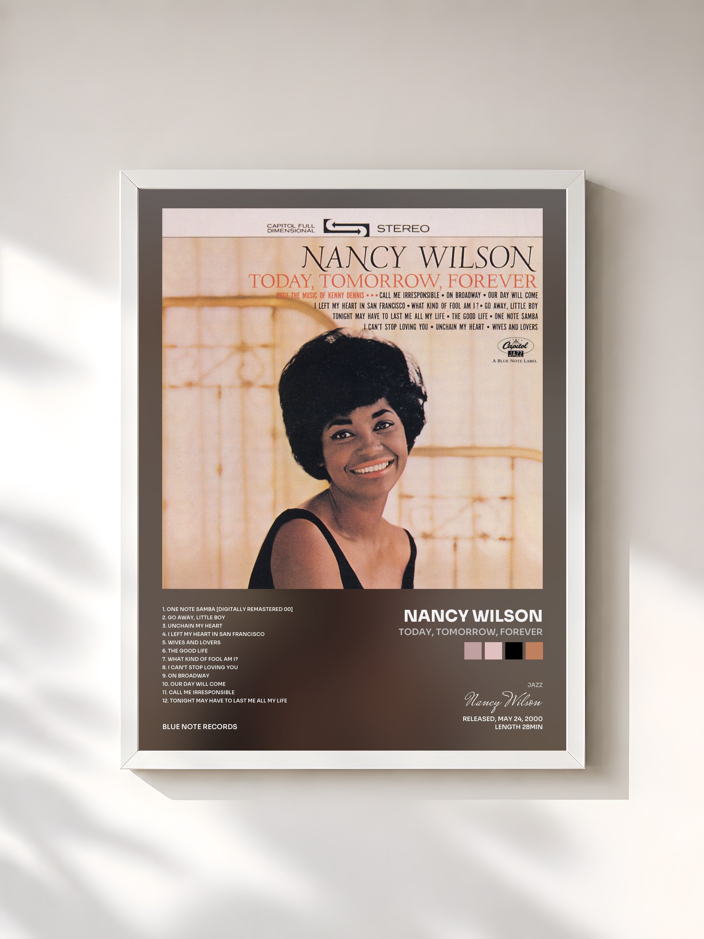 #blanc Tableau de l'album Today, Tomorrow, Forever de Nancy Wilson, cadre blanc, imprimé et encadré en France
