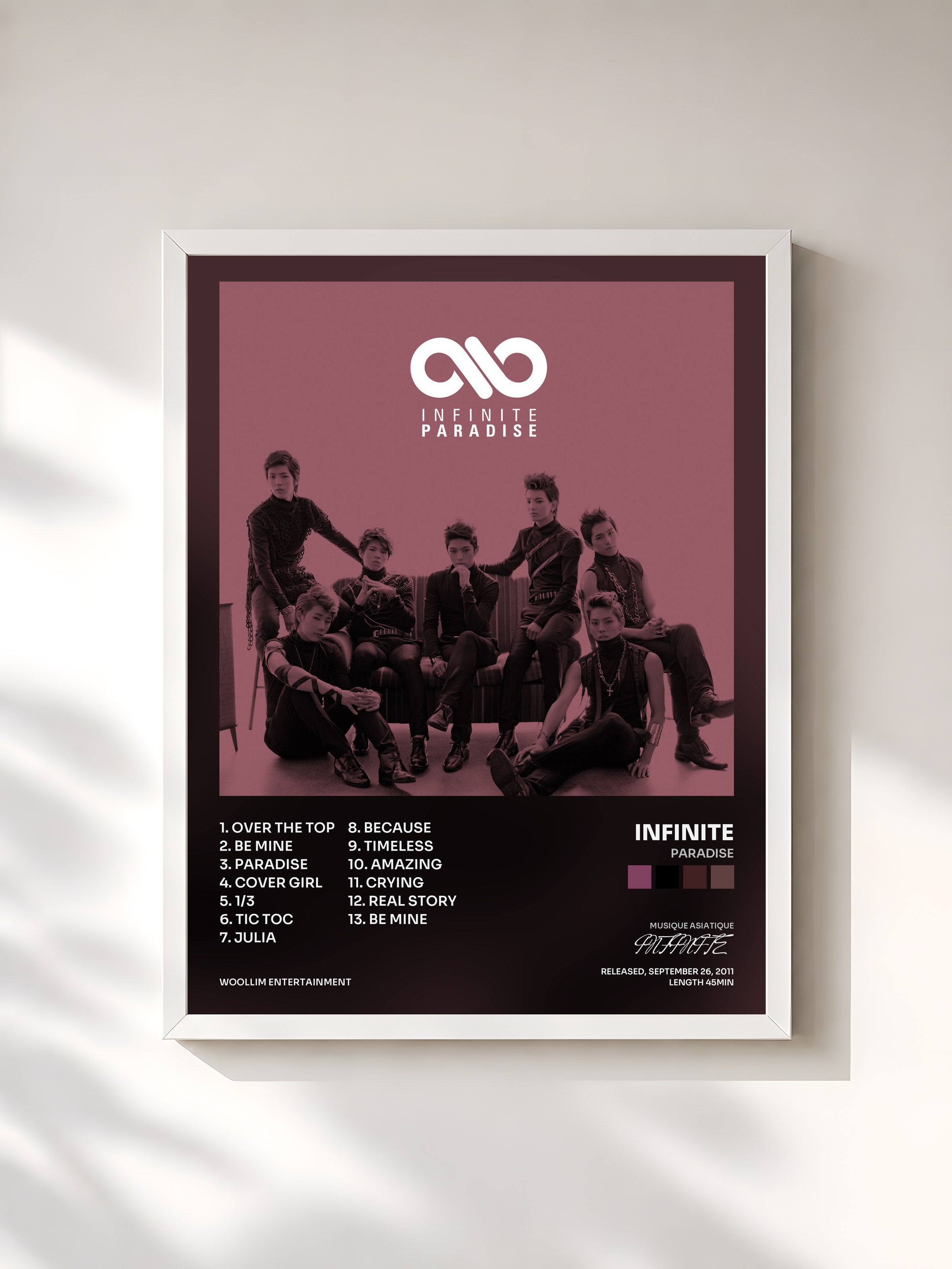 #blanc Tableau de l'album Paradise de INFINITE, cadre blanc, imprimé et encadré en France