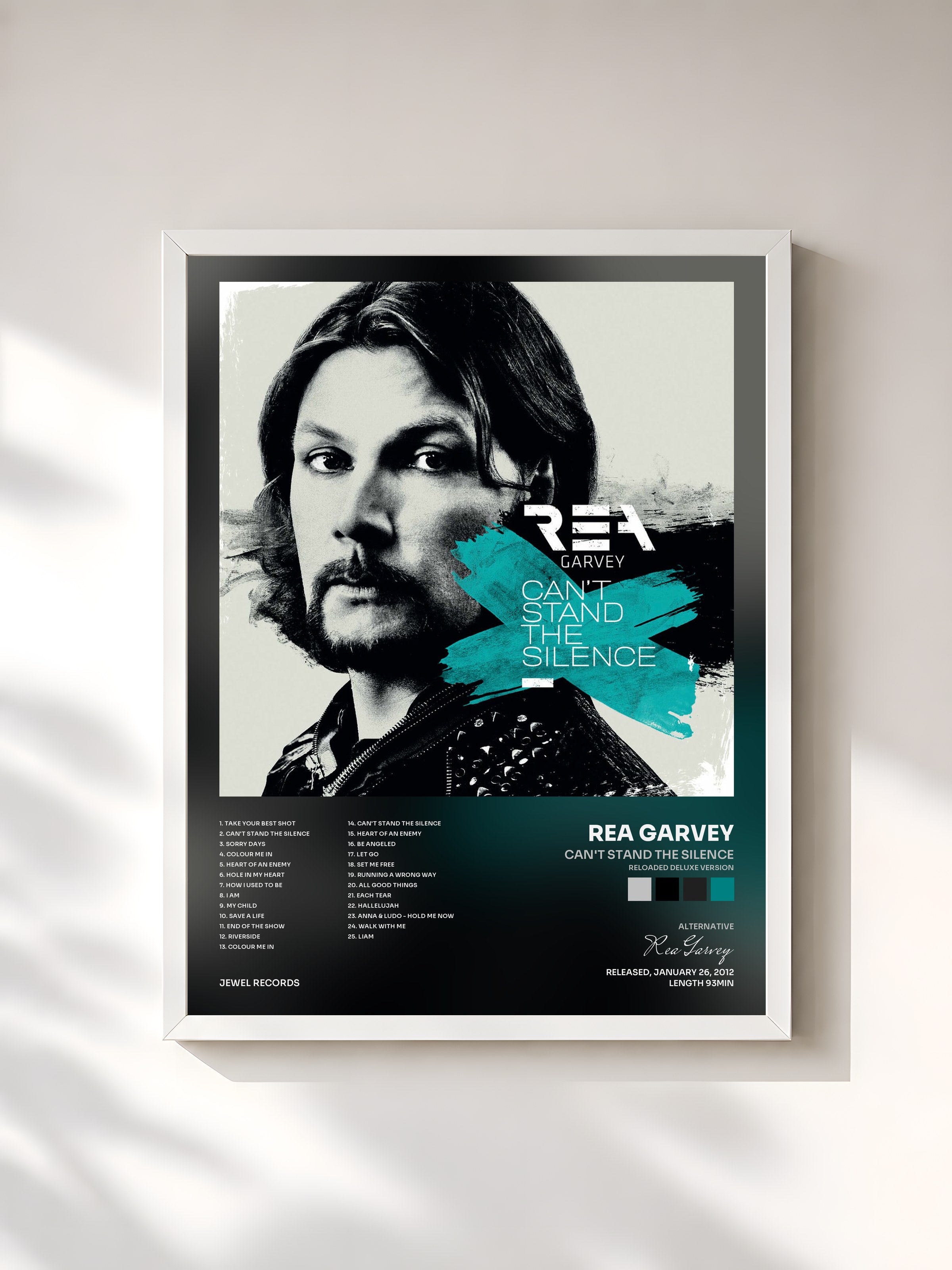 #blanc Tableau de l'album Can't Stand The Silence (Reloaded Deluxe Version) de Rea Garvey, cadre blanc, imprimé et encadré en France