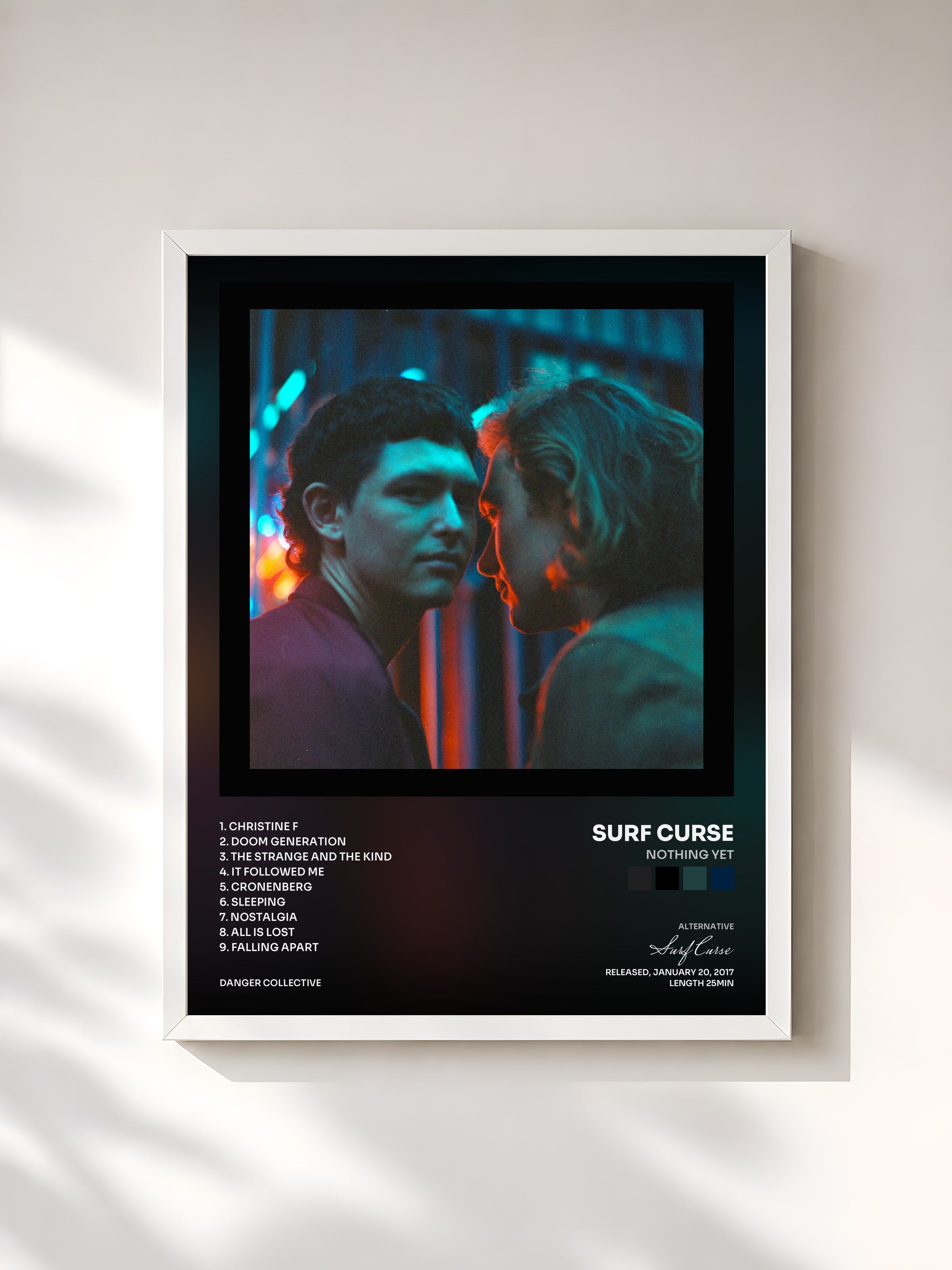 #blanc Tableau de l'album Nothing Yet de Surf Curse, cadre blanc, imprimé et encadré en France
