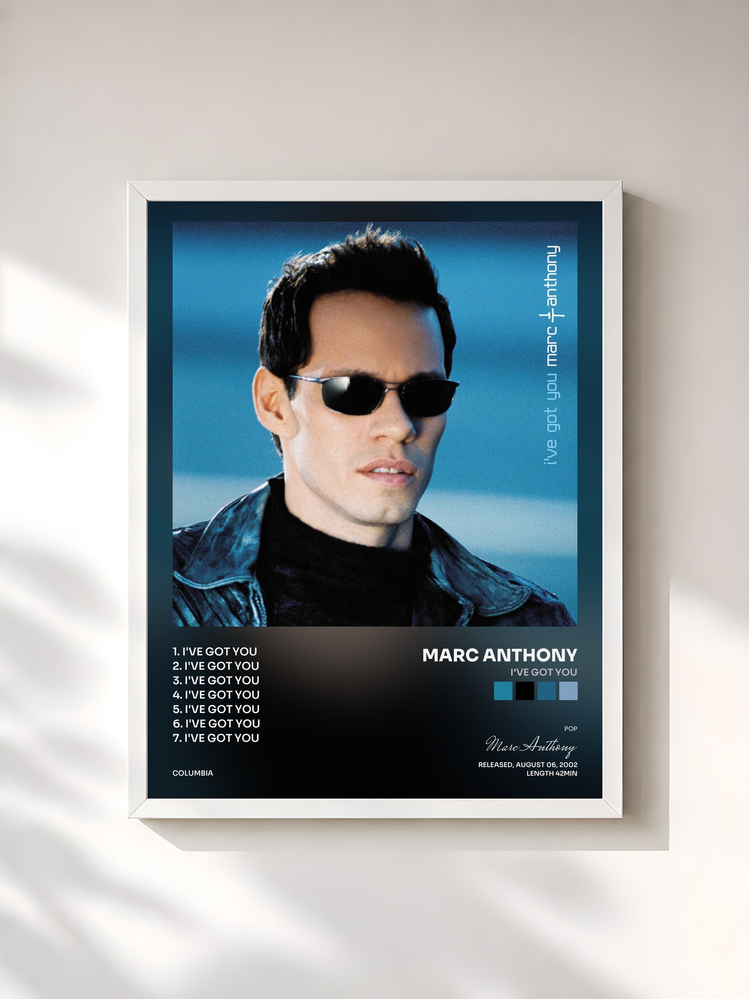 #blanc Tableau de l'album I've Got You de Marc Anthony, cadre blanc, imprimé et encadré en France