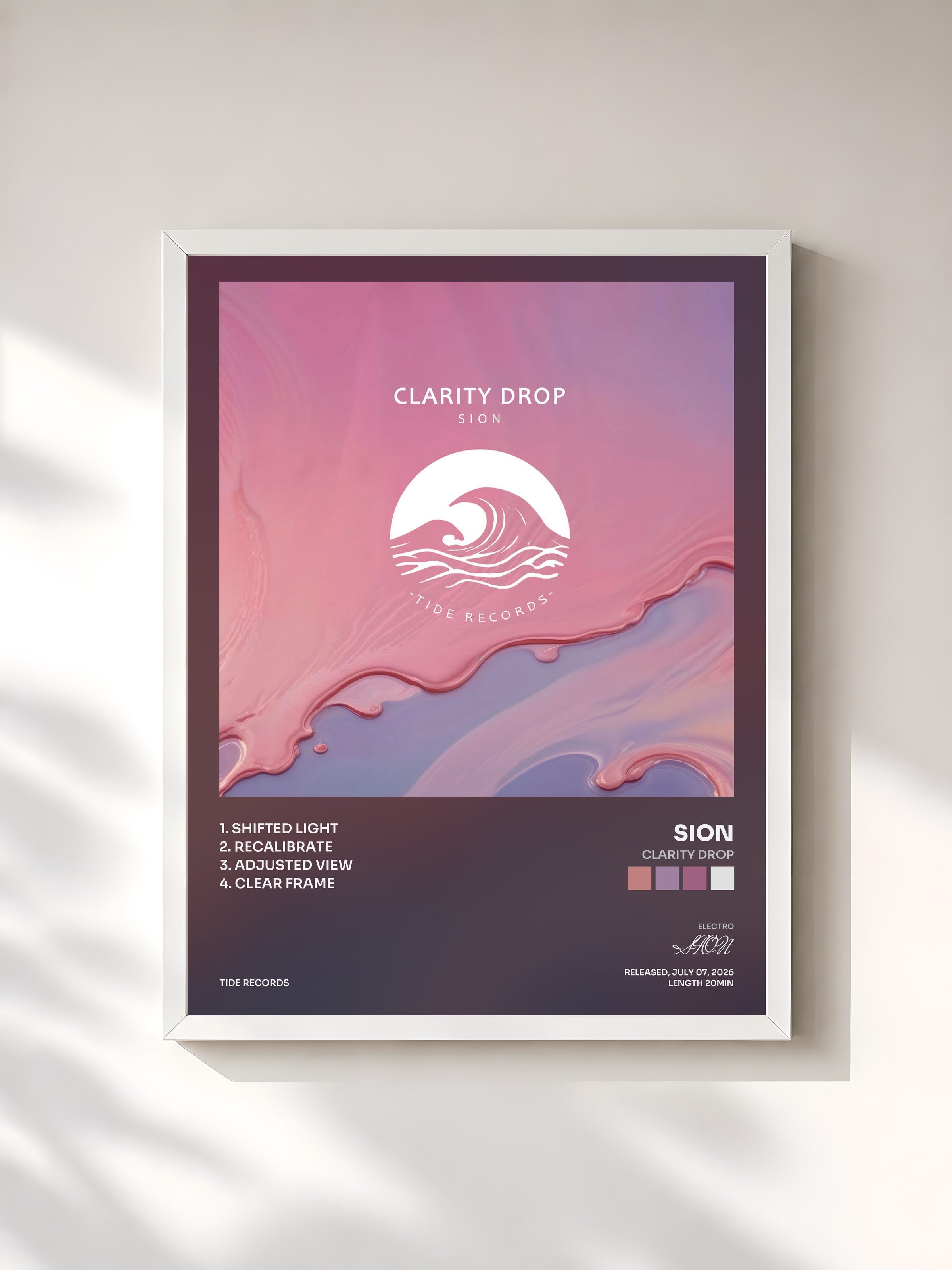 #blanc Tableau de l'album Clarity Drop de SION, cadre blanc, imprimé et encadré en France