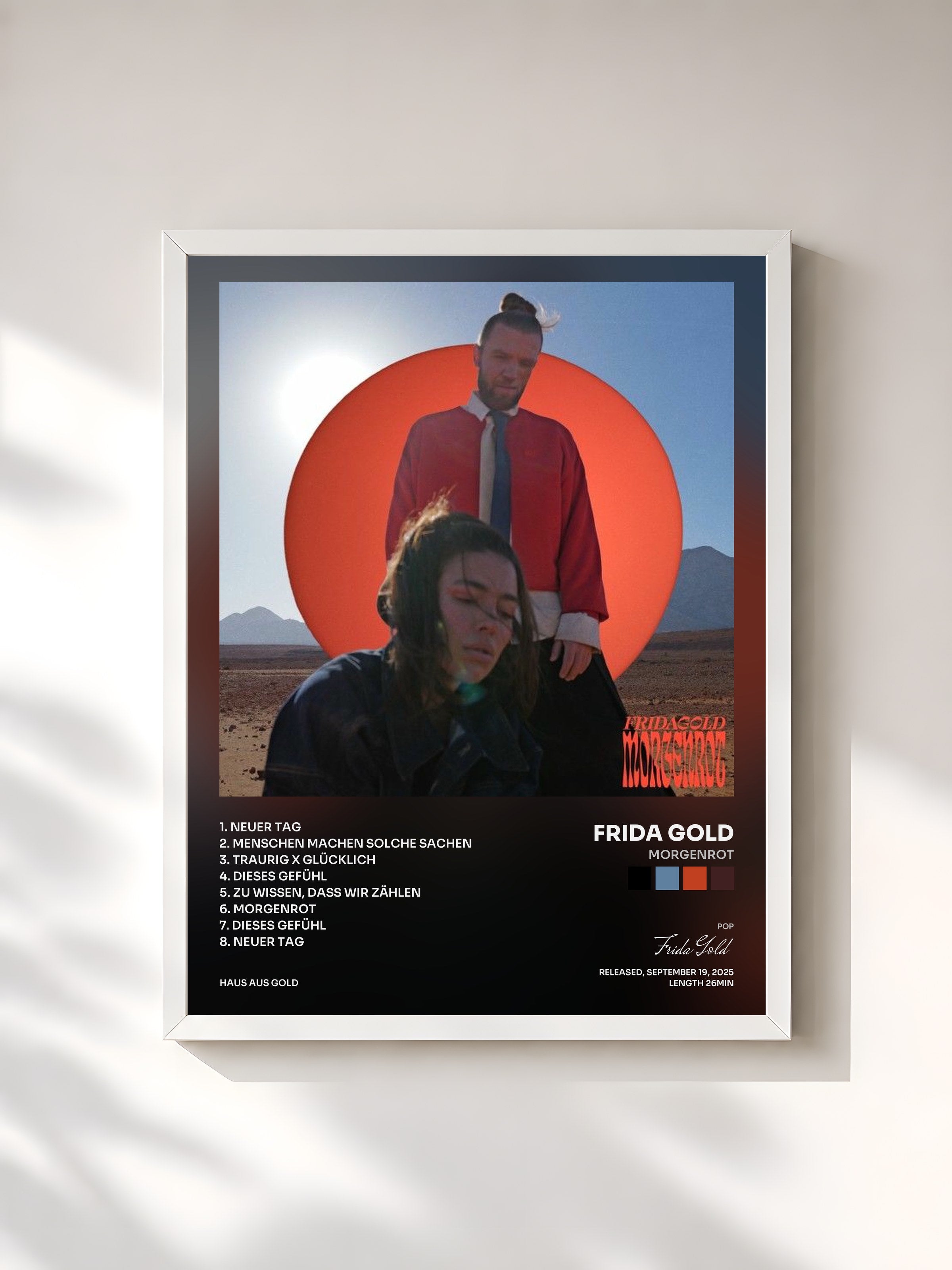 #blanc Tableau de l'album Morgenrot de Frida Gold, cadre blanc, imprimé et encadré en France