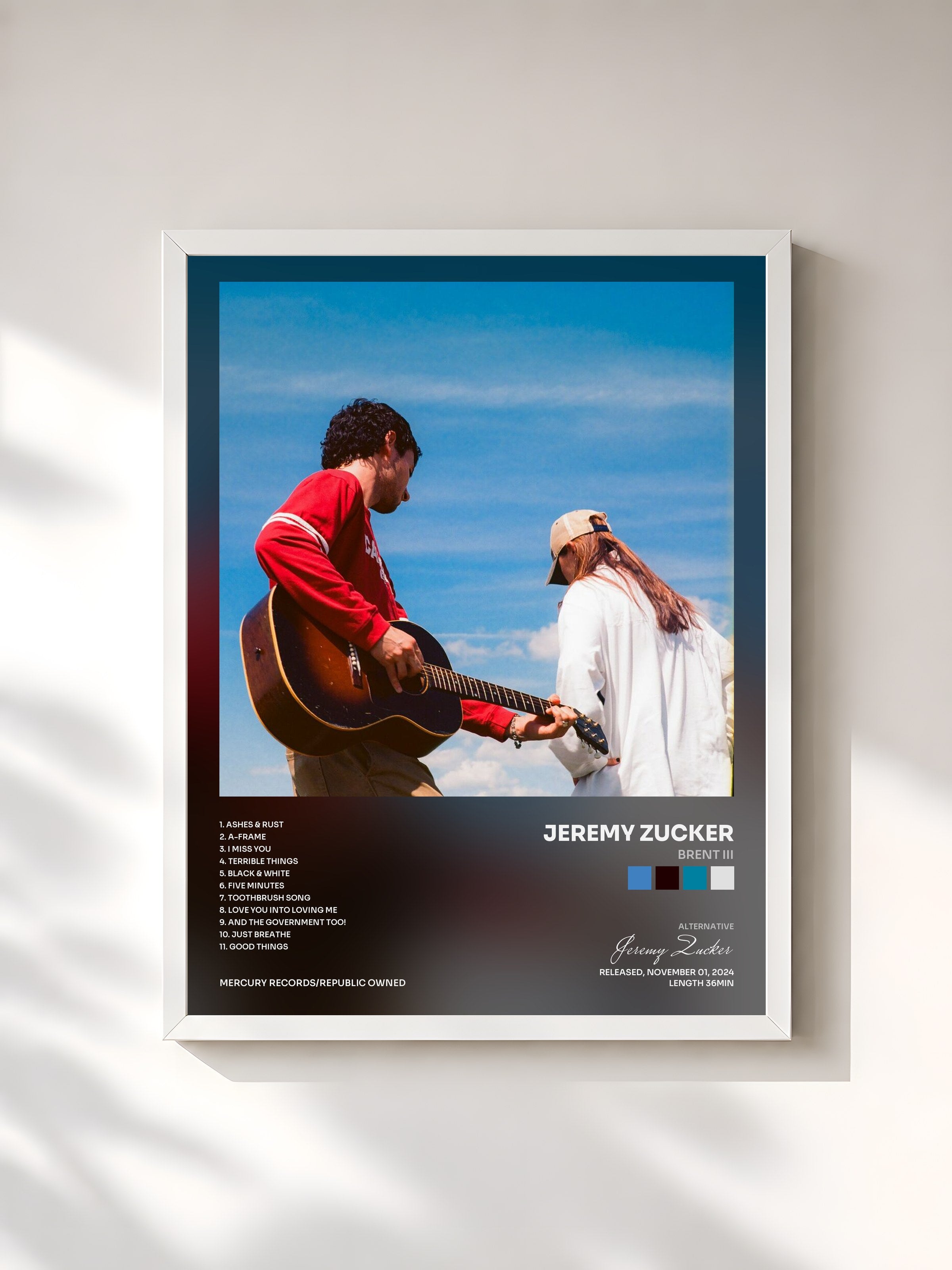 #blanc Tableau de l'album brent iii de Jeremy Zucker, cadre blanc, imprimé et encadré en France
