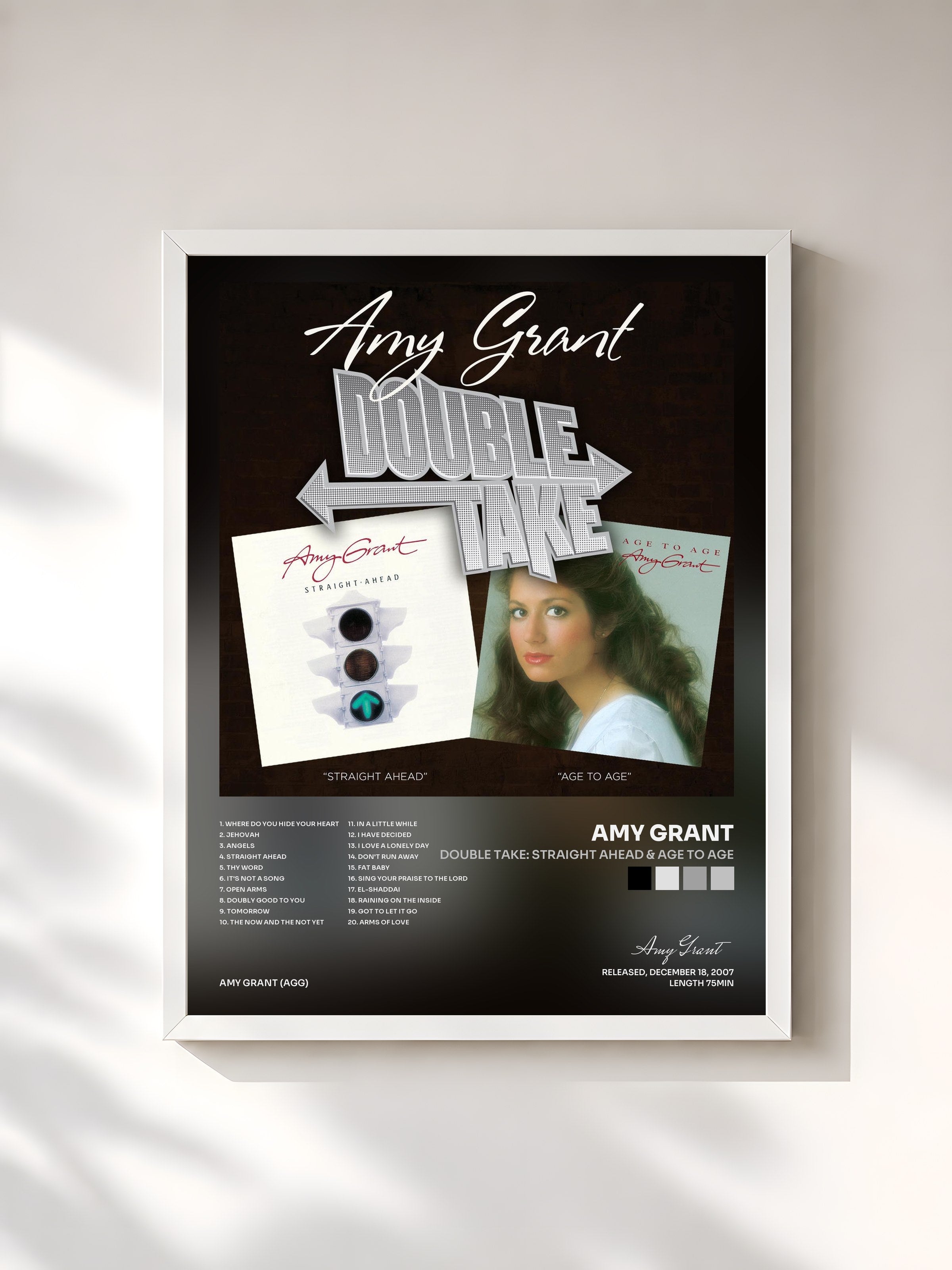 #blanc Tableau de l'album Double Take: Straight Ahead & Age To Age de Amy Grant, cadre blanc, imprimé et encadré en France