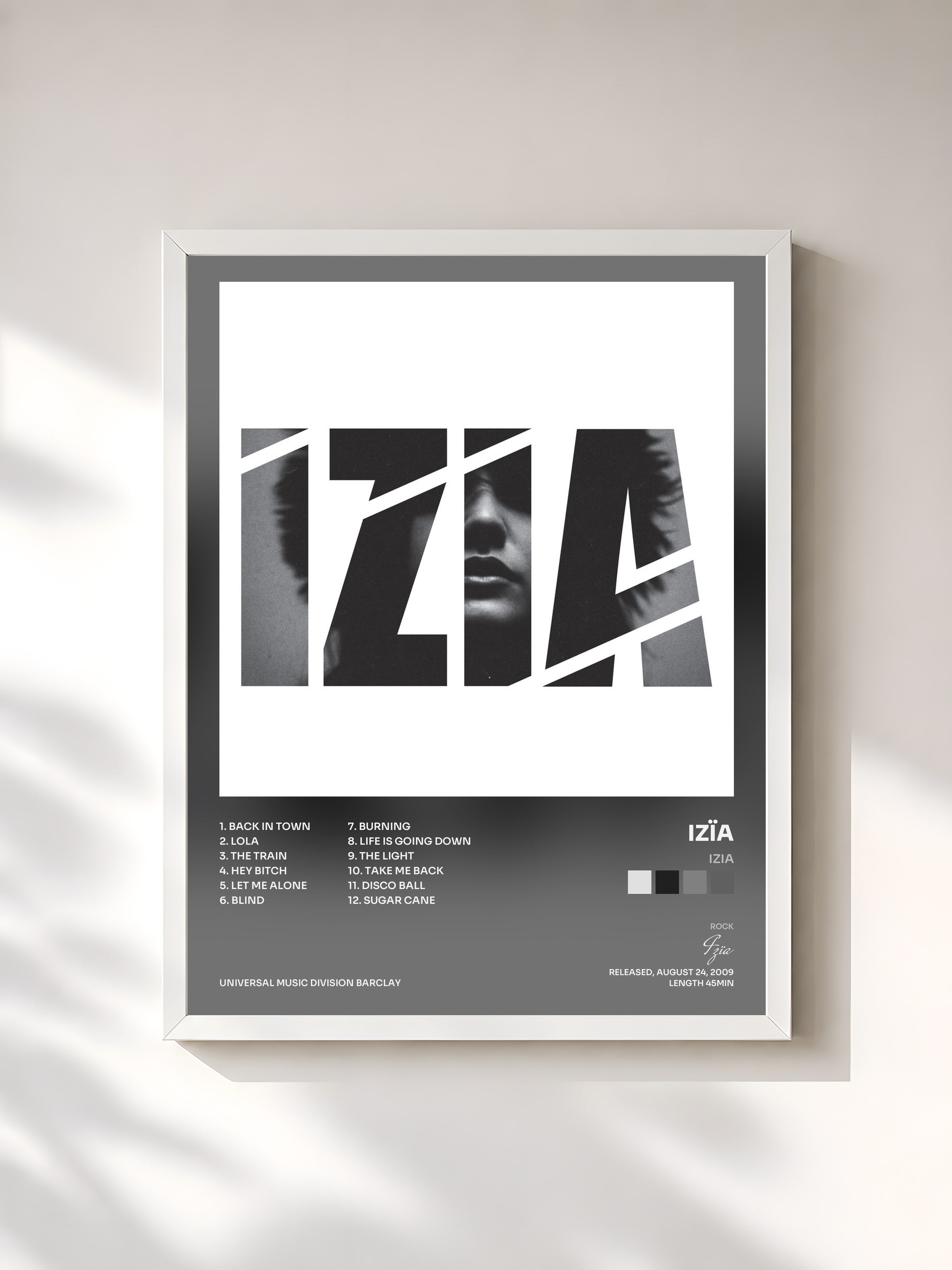 #blanc Tableau de l'album Izia de Izïa, cadre blanc, imprimé et encadré en France