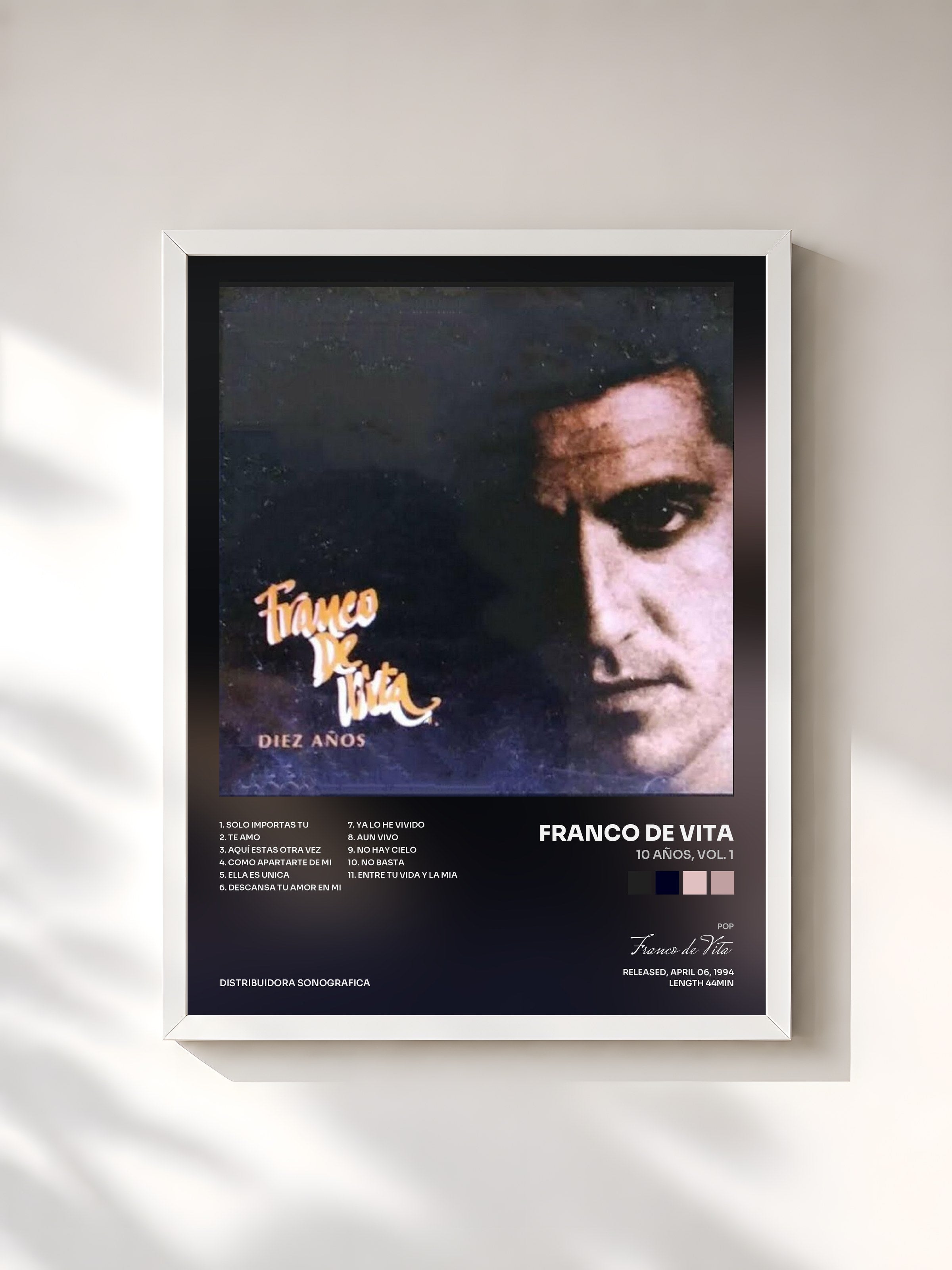 #blanc Tableau de l'album 10 Años, Vol. 1 de Franco de Vita, cadre blanc, imprimé et encadré en France