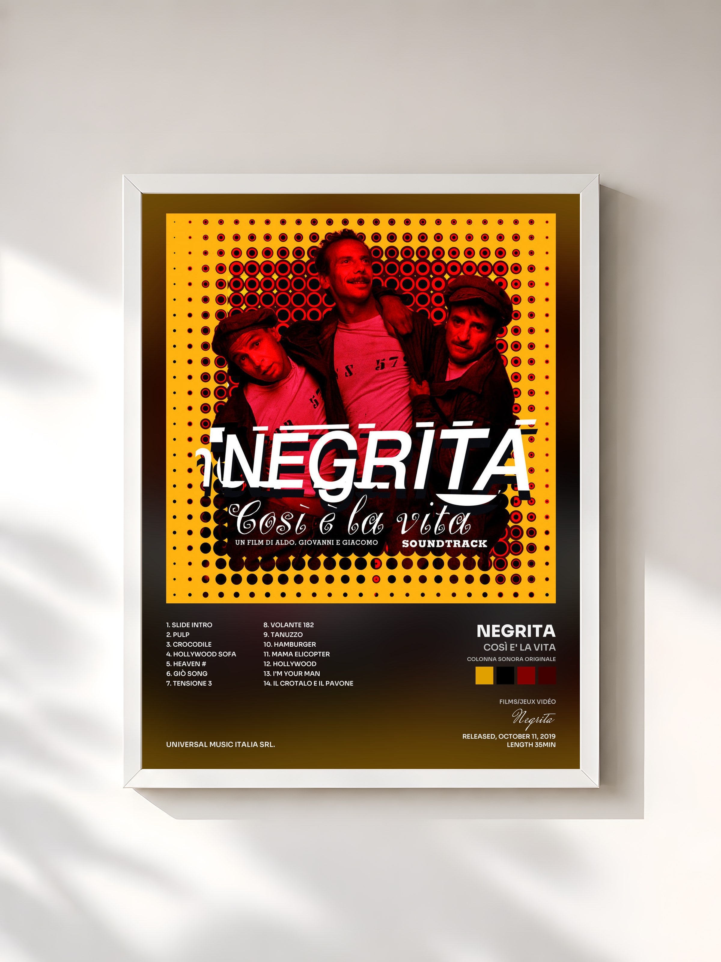 #blanc Tableau de l'album Così E' La Vita (Colonna Sonora Originale) de Negrita, cadre blanc, imprimé et encadré en France
