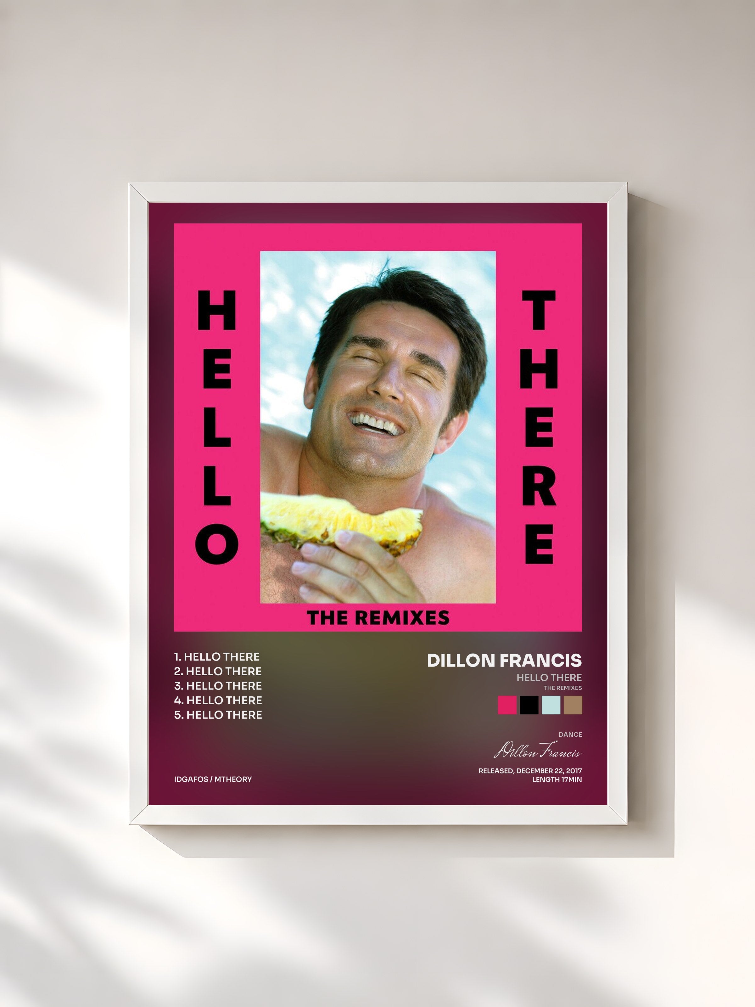 #blanc Tableau de l'album Hello There (The Remixes) de Dillon Francis, cadre blanc, imprimé et encadré en France