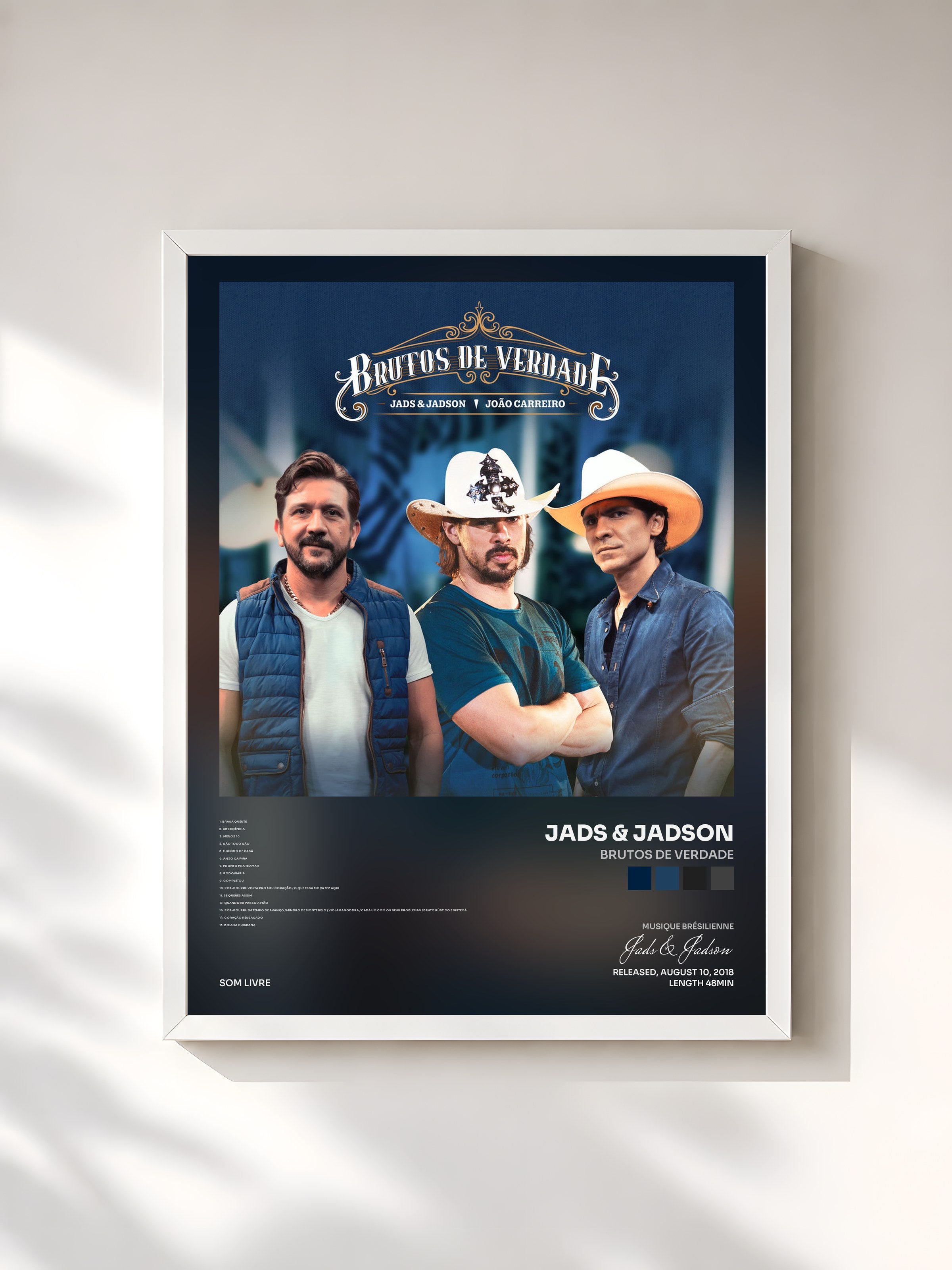 #blanc Tableau de l'album Brutos de Verdade de Jads & Jadson, cadre blanc, imprimé et encadré en France