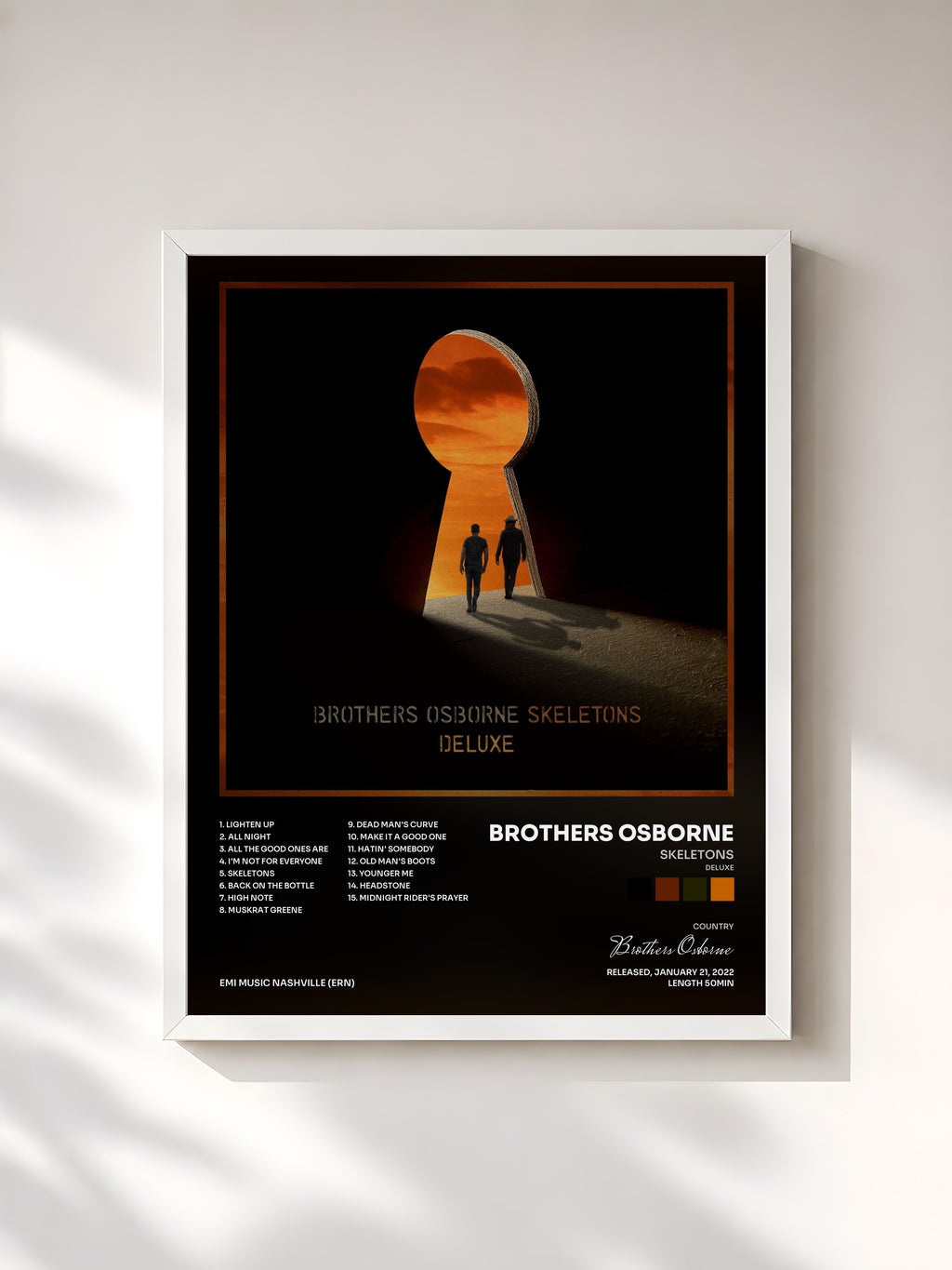 #blanc Tableau de l'album Skeletons (Deluxe) de Brothers Osborne, cadre blanc, imprimé et encadré en France