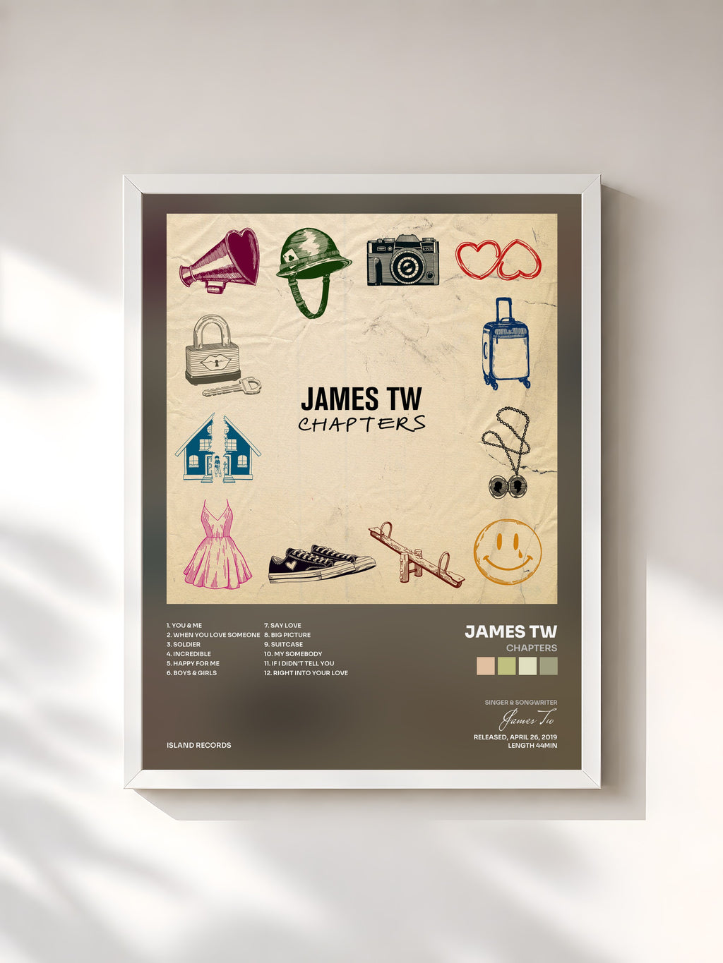 #blanc Tableau de l'album Chapters de James Tw, cadre blanc, imprimé et encadré en France
