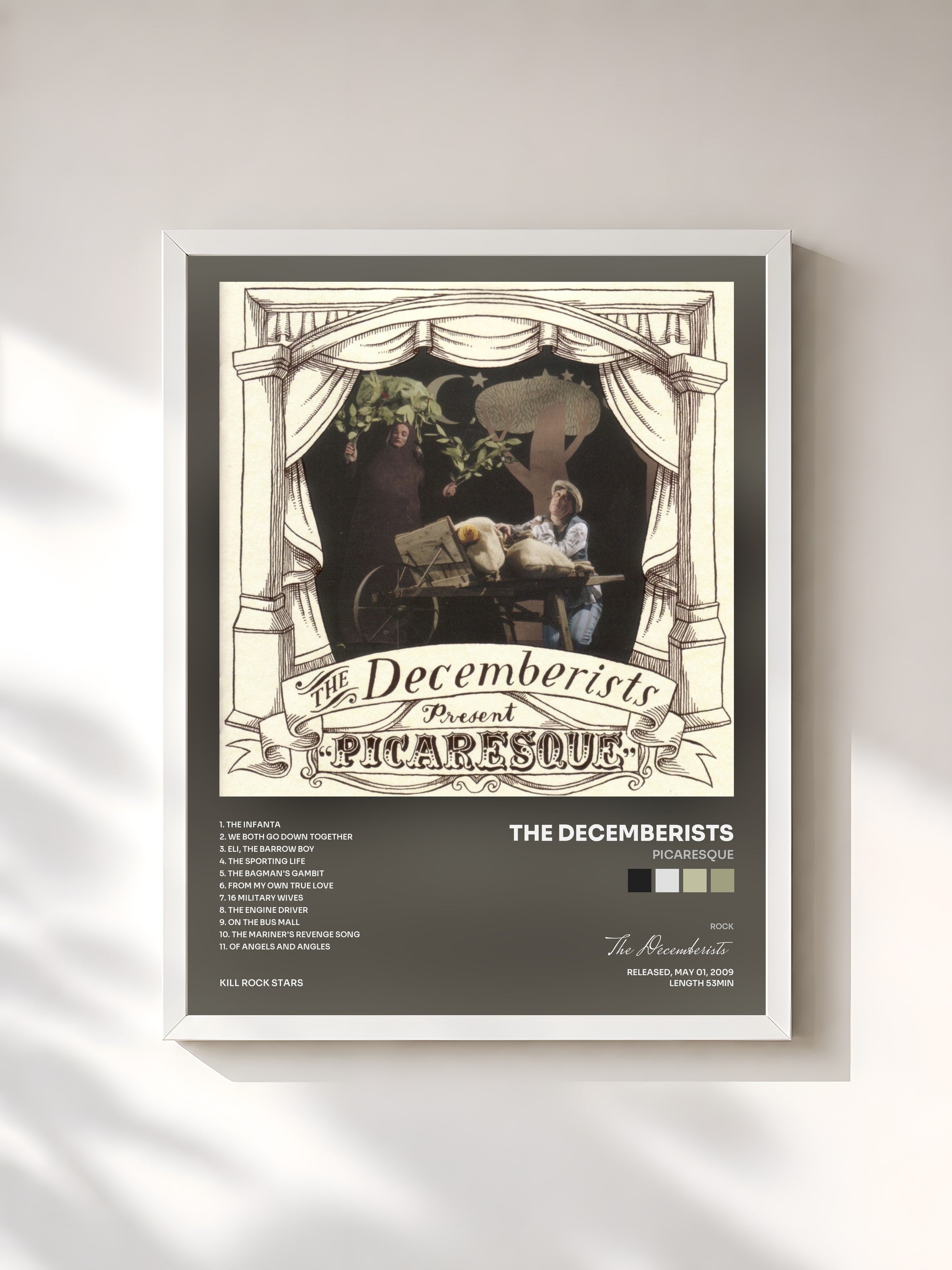 #blanc Tableau de l'album Picaresque de The Decemberists, cadre blanc, imprimé et encadré en France