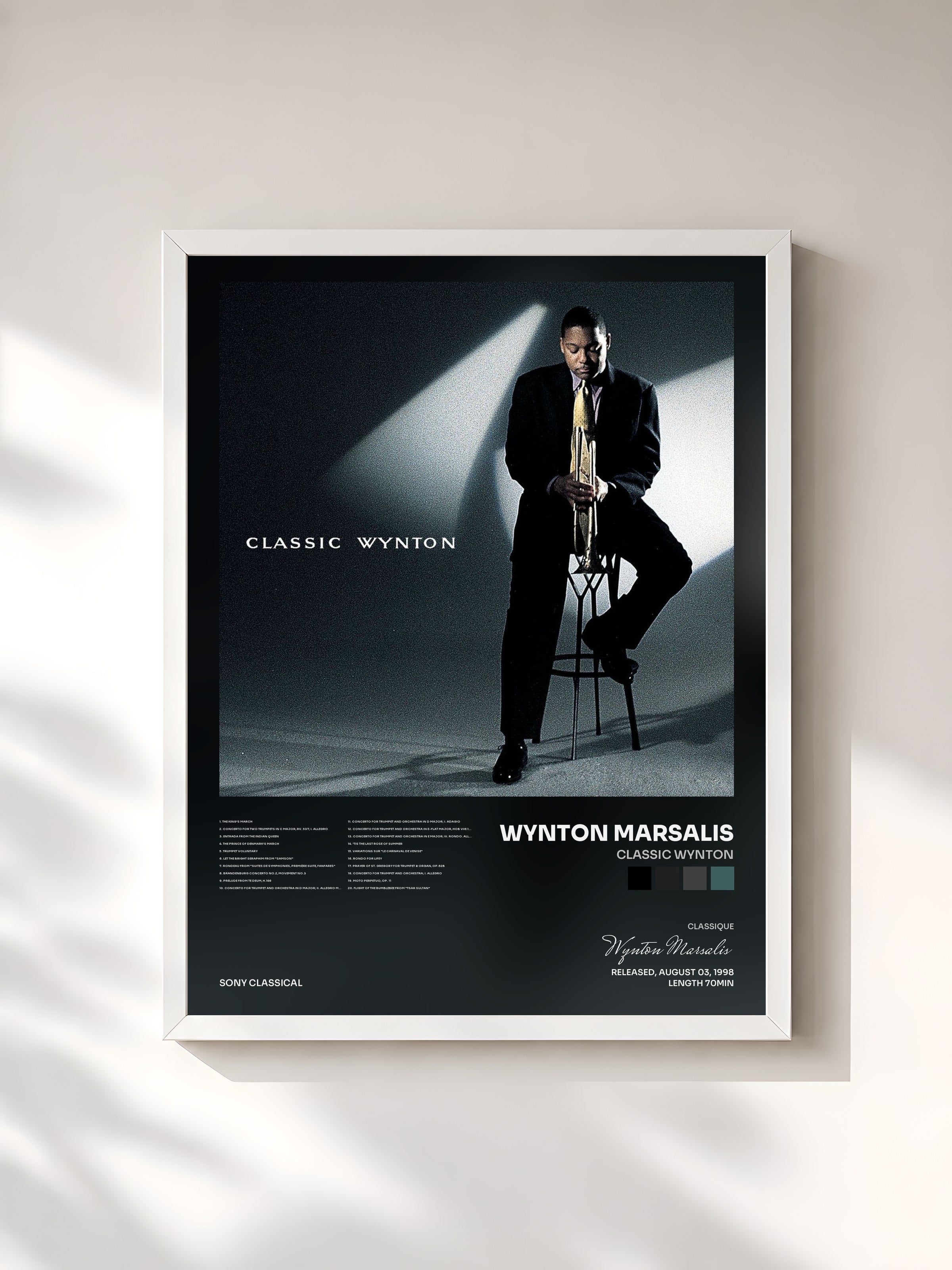 #blanc Tableau de l'album Classic Wynton de Wynton Marsalis, cadre blanc, imprimé et encadré en France