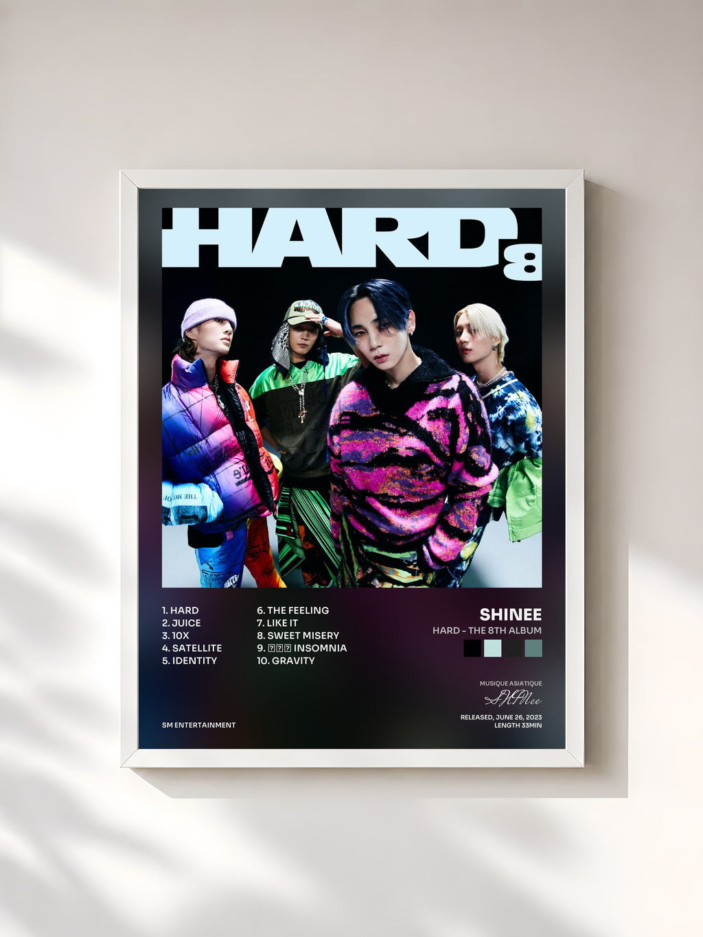 #blanc Tableau de l'album HARD - The 8th Album de SHINee, cadre blanc, imprimé et encadré en France