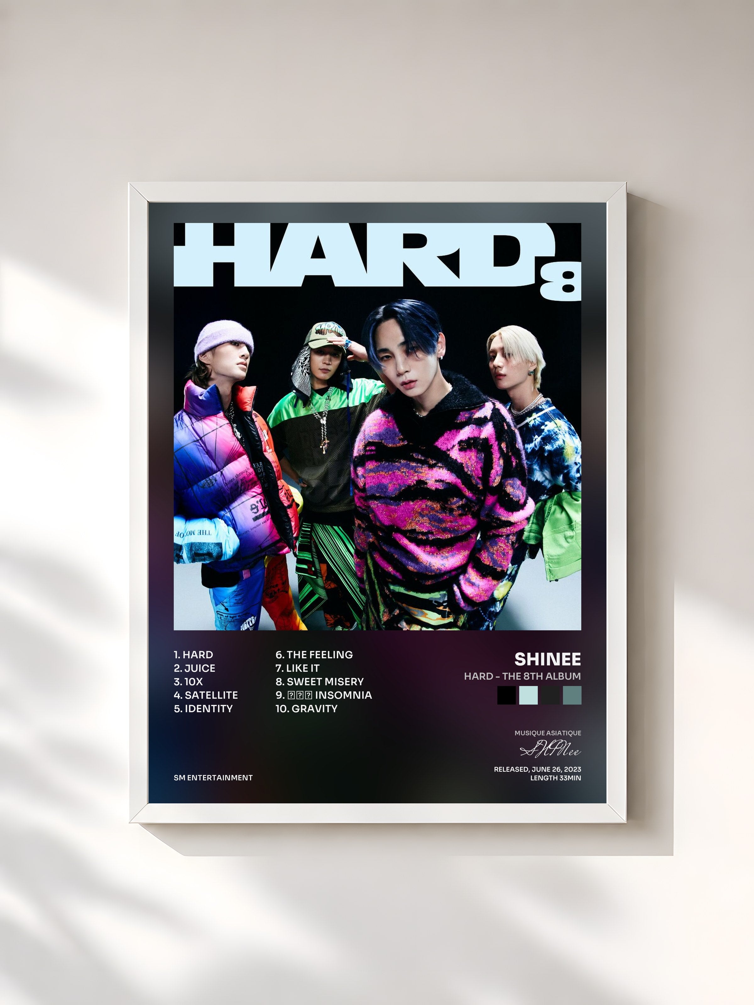#blanc Tableau de l'album HARD - The 8th Album de SHINee, cadre blanc, imprimé et encadré en France