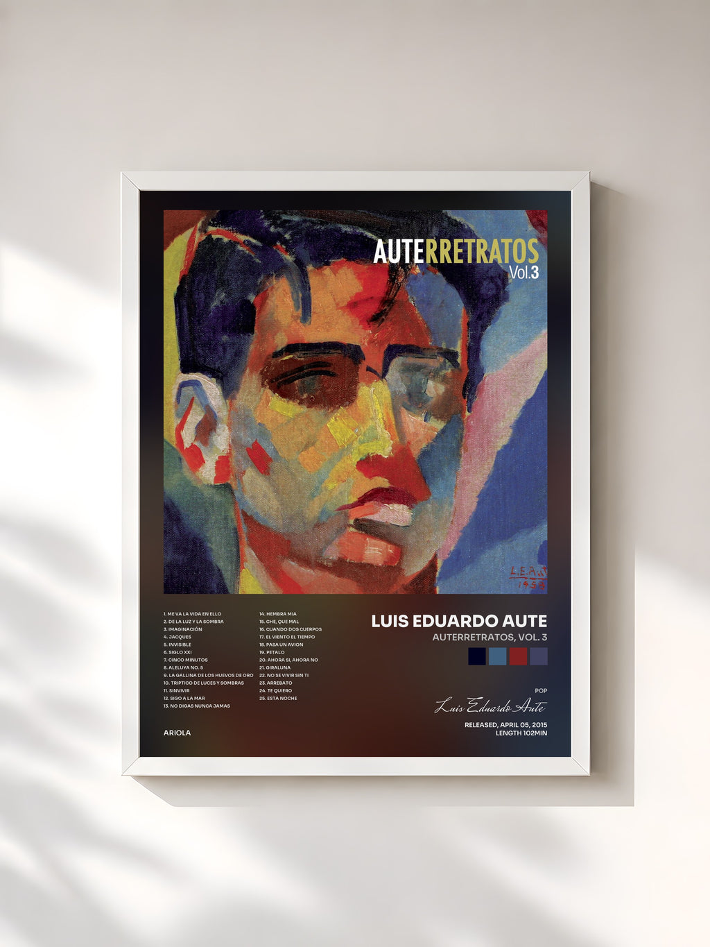 #blanc Tableau de l'album Auterretratos, Vol. 3 de Luis Eduardo Aute, cadre blanc, imprimé et encadré en France