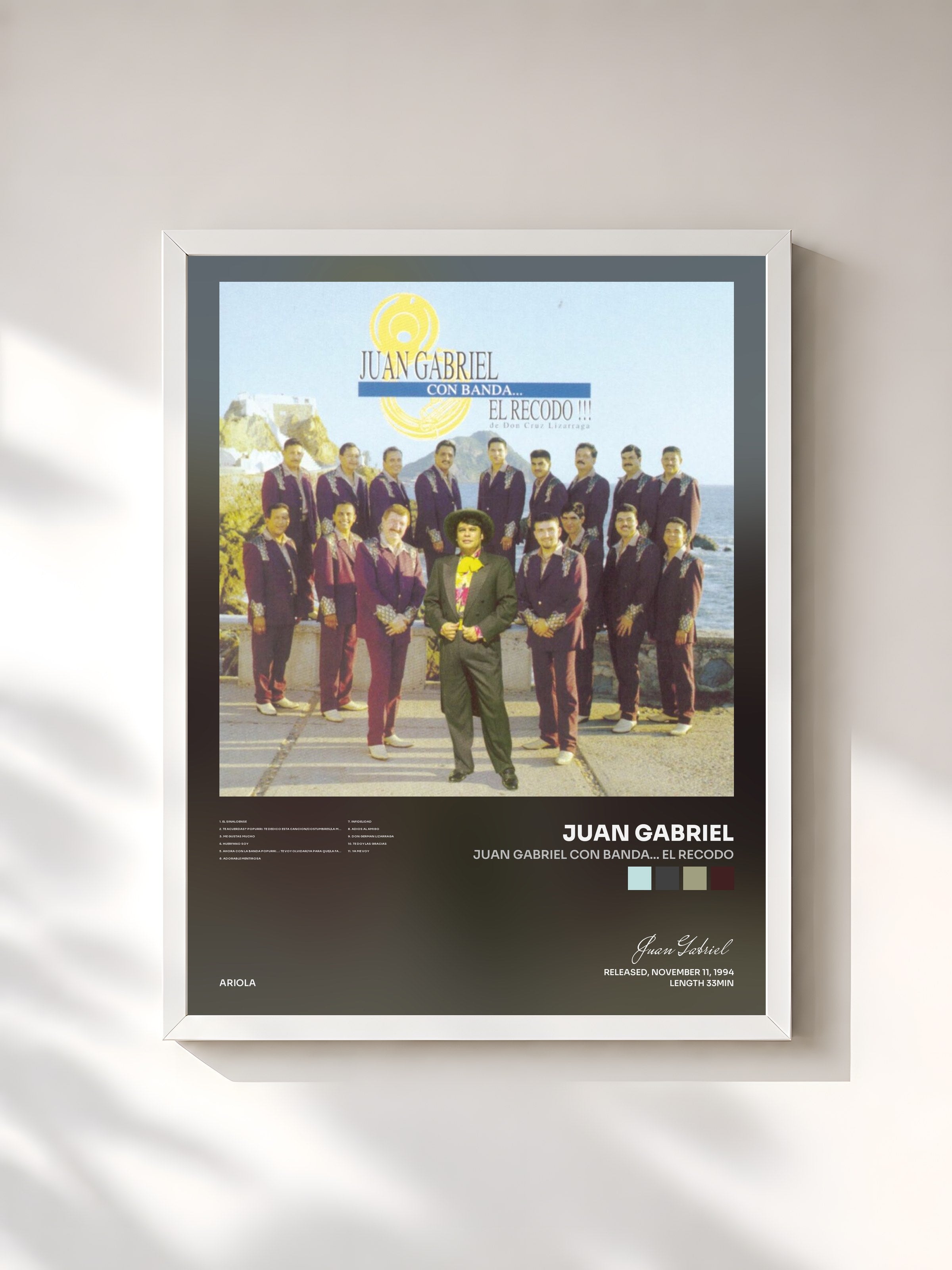 #blanc Tableau de l'album Juan Gabriel Con Banda... El Recodo de Juan Gabriel, cadre blanc, imprimé et encadré en France
