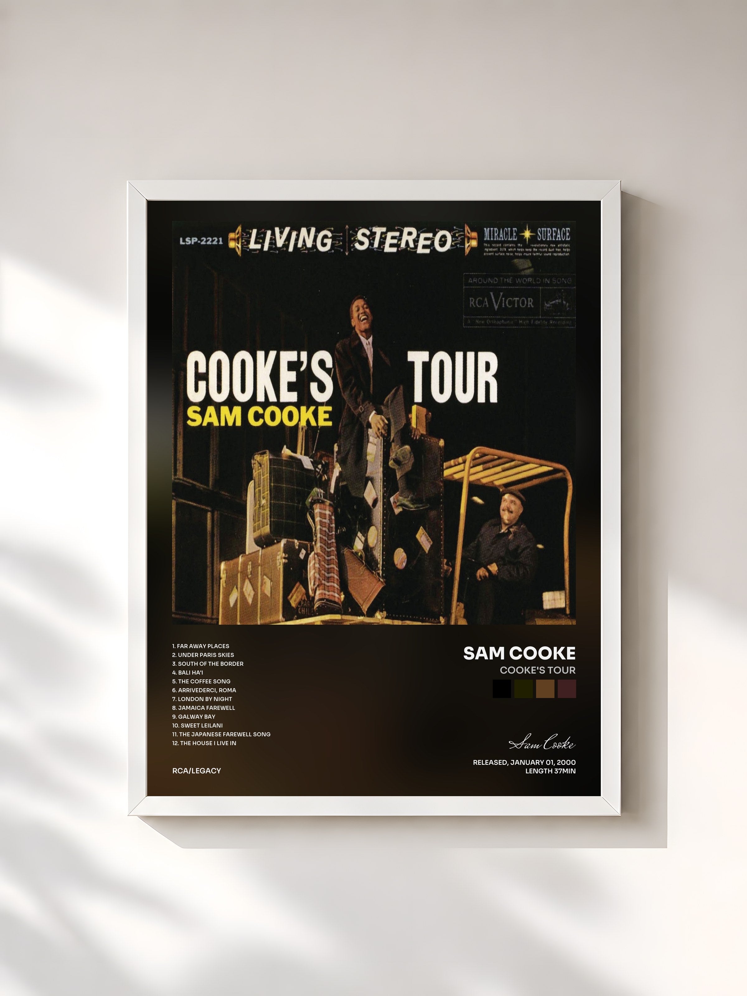 #blanc Tableau de l'album Cooke's Tour de Sam Cooke, cadre blanc, imprimé et encadré en France