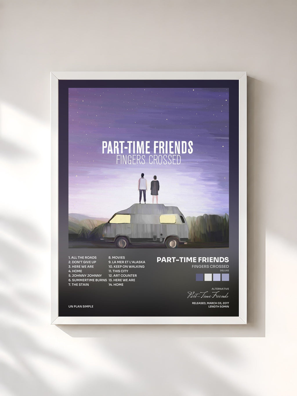 #blanc Tableau de l'album Fingers Crossed (Deluxe) de Part-Time Friends, cadre blanc, imprimé et encadré en France
