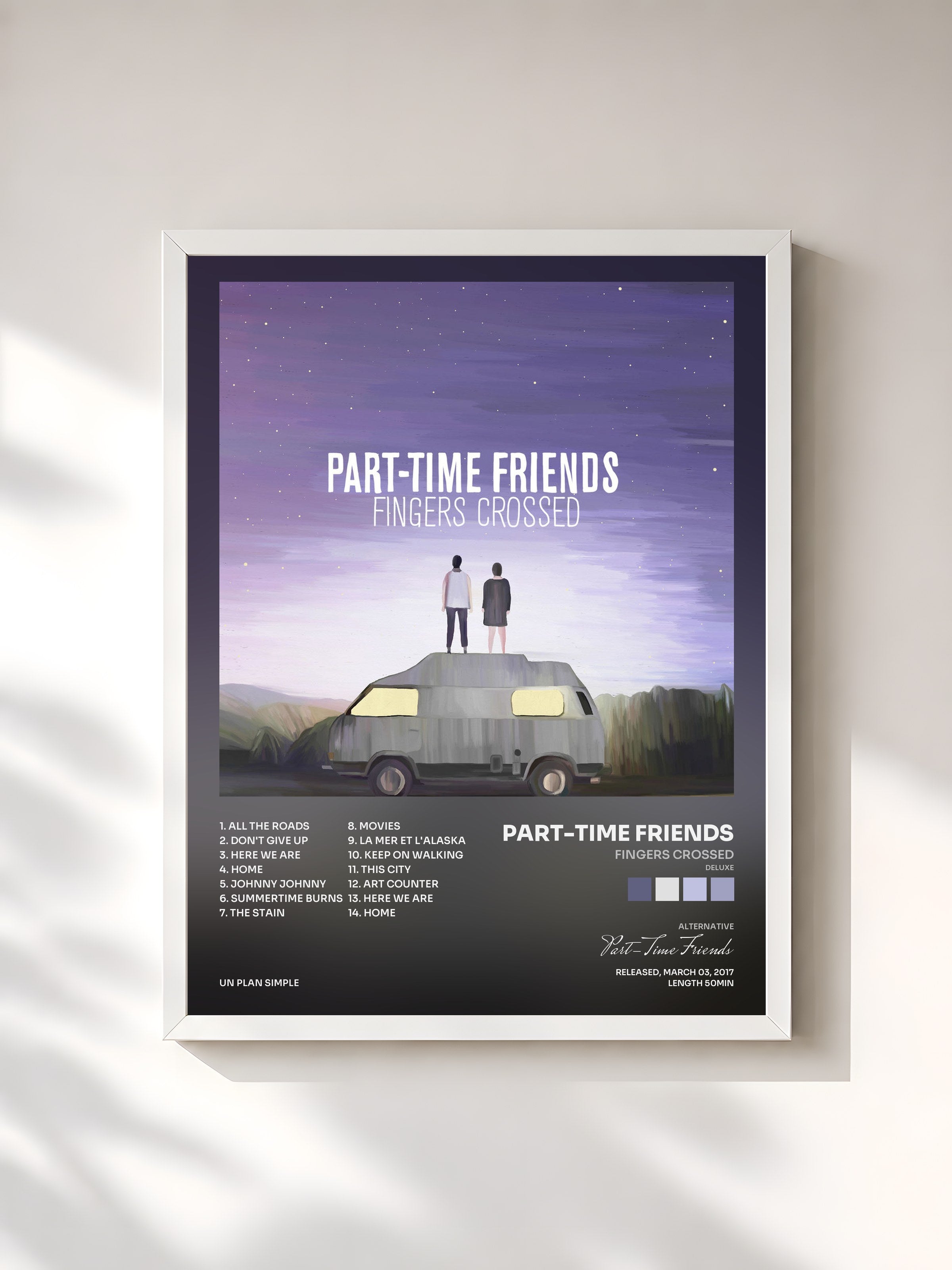#blanc Tableau de l'album Fingers Crossed (Deluxe) de Part-Time Friends, cadre blanc, imprimé et encadré en France