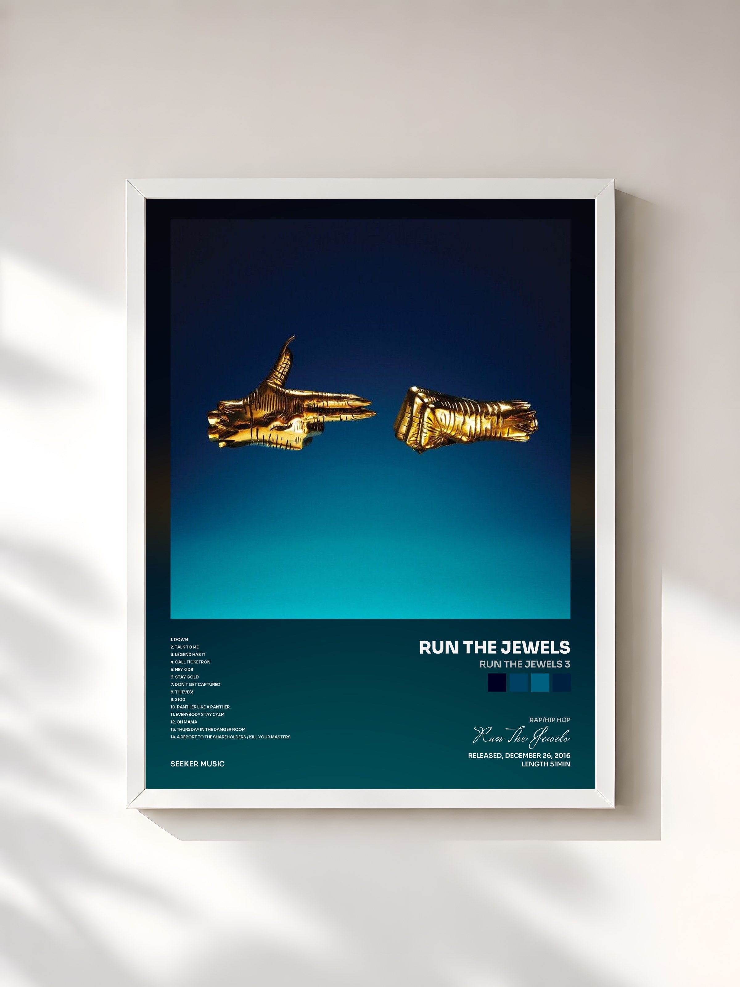 #blanc Tableau de l'album Run The Jewels 3 de Run The Jewels, cadre blanc, imprimé et encadré en France