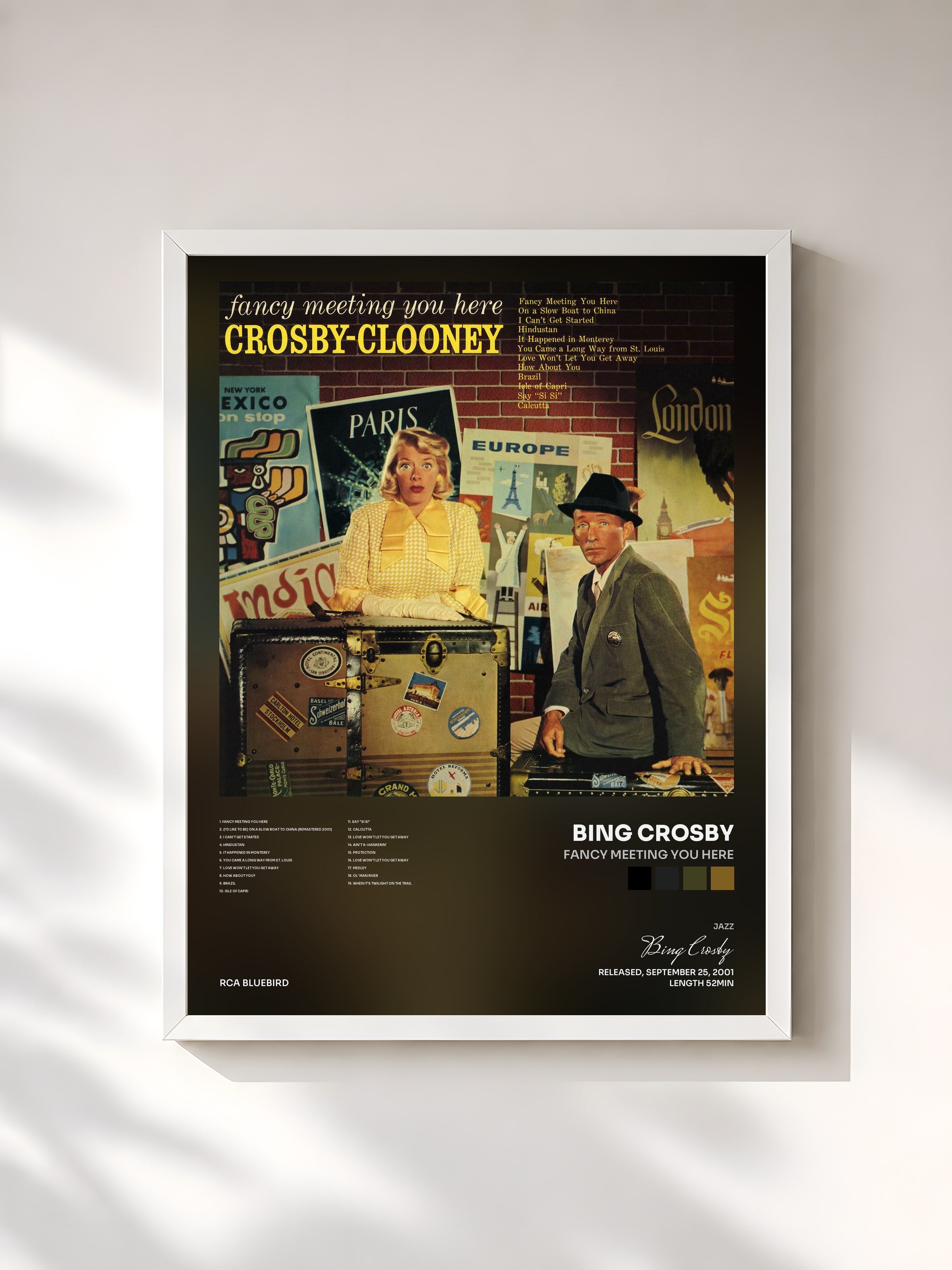 #blanc Tableau de l'album Fancy Meeting You Here de Bing Crosby, cadre blanc, imprimé et encadré en France