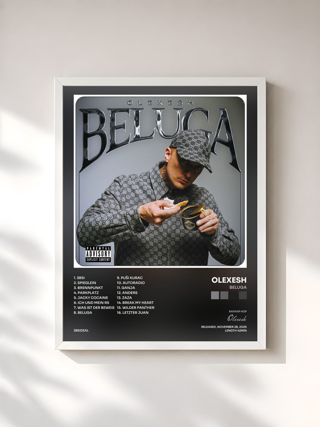 #blanc Beluga by Olexesh as a framed art print, white frame, printed and framed in France