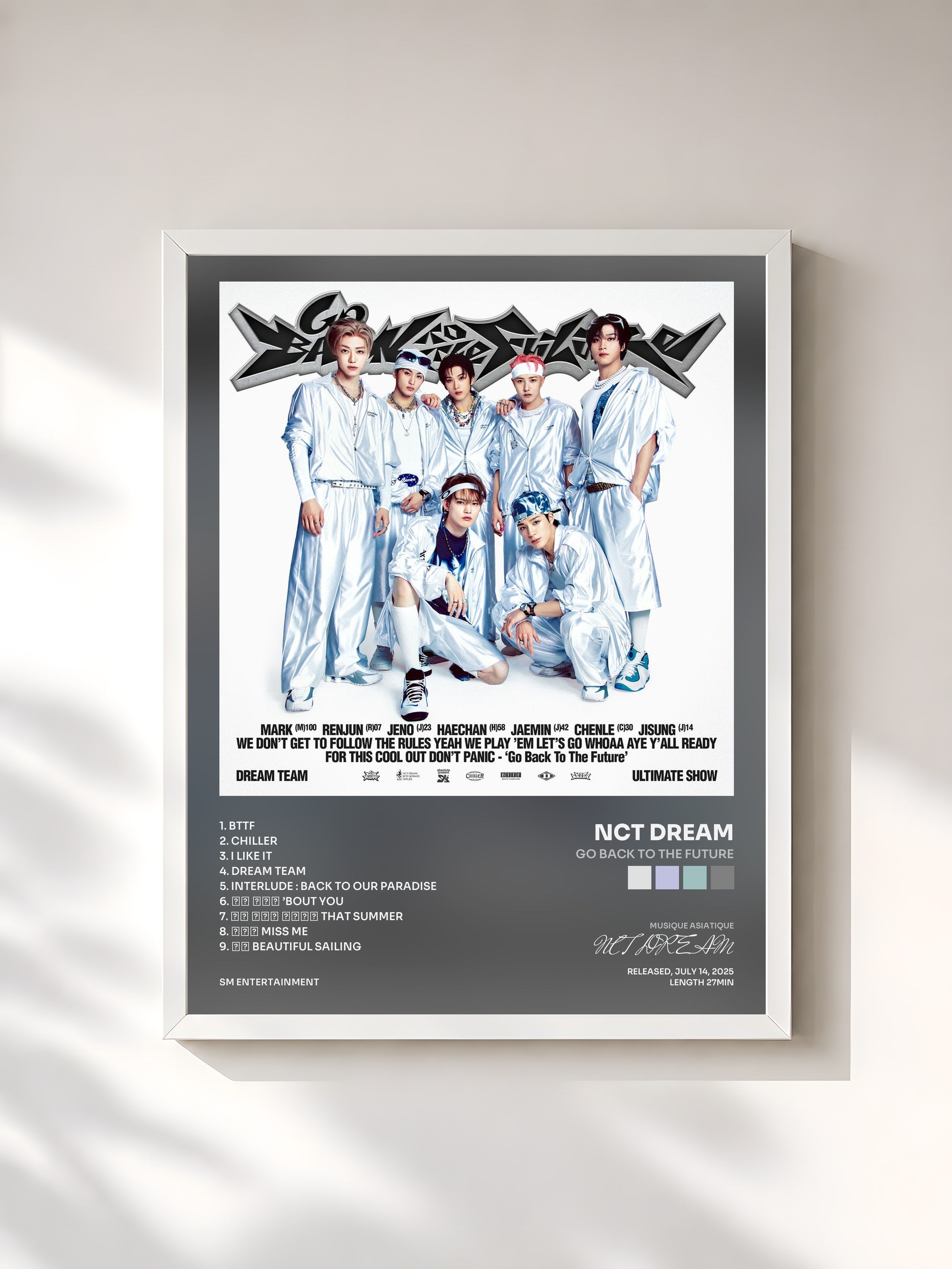 #blanc Tableau de l'album Go Back To The Future de NCT DREAM, cadre blanc, imprimé et encadré en France