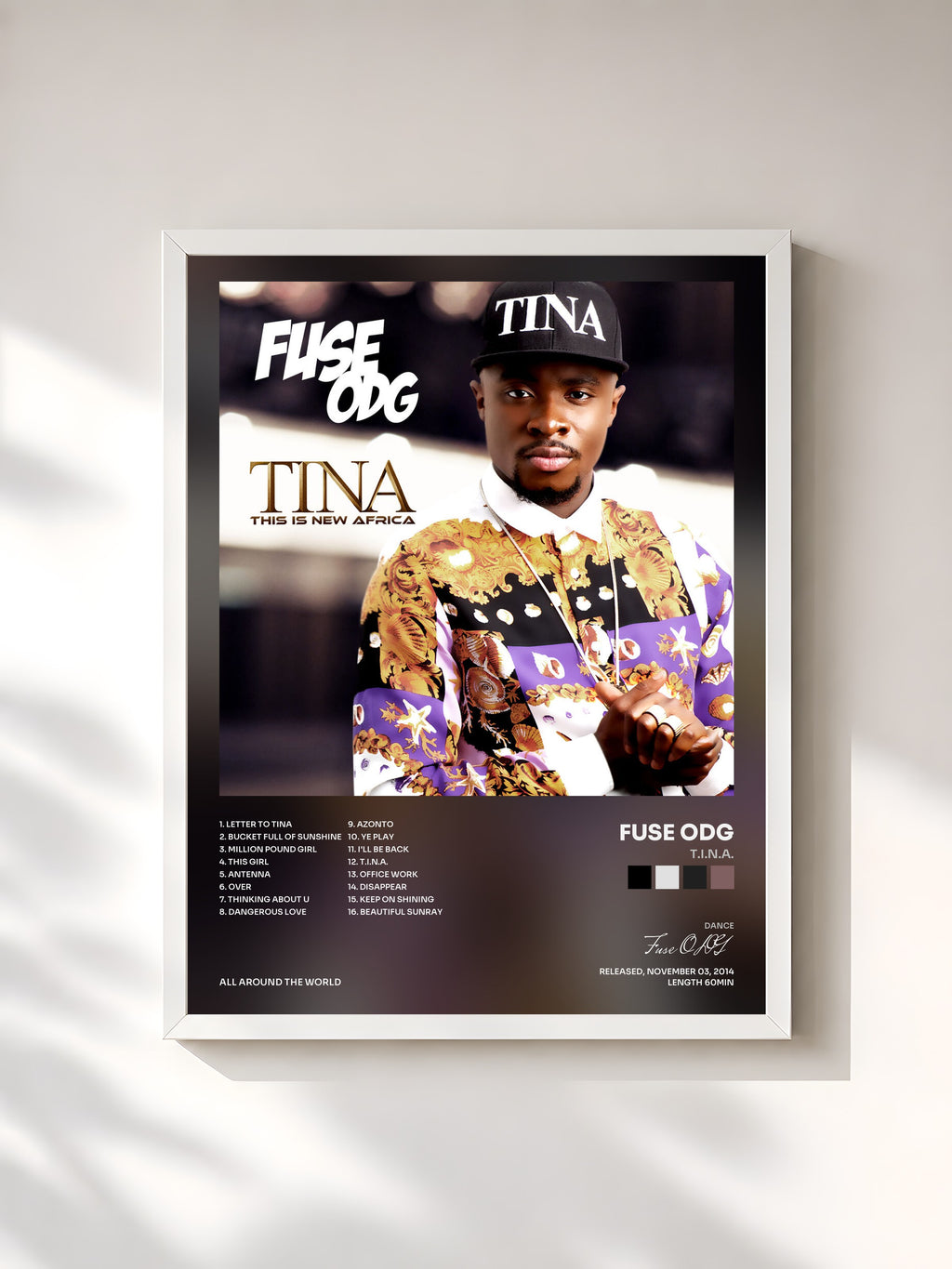 #blanc Tableau de l'album T.I.N.A. de Fuse ODG, cadre blanc, imprimé et encadré en France