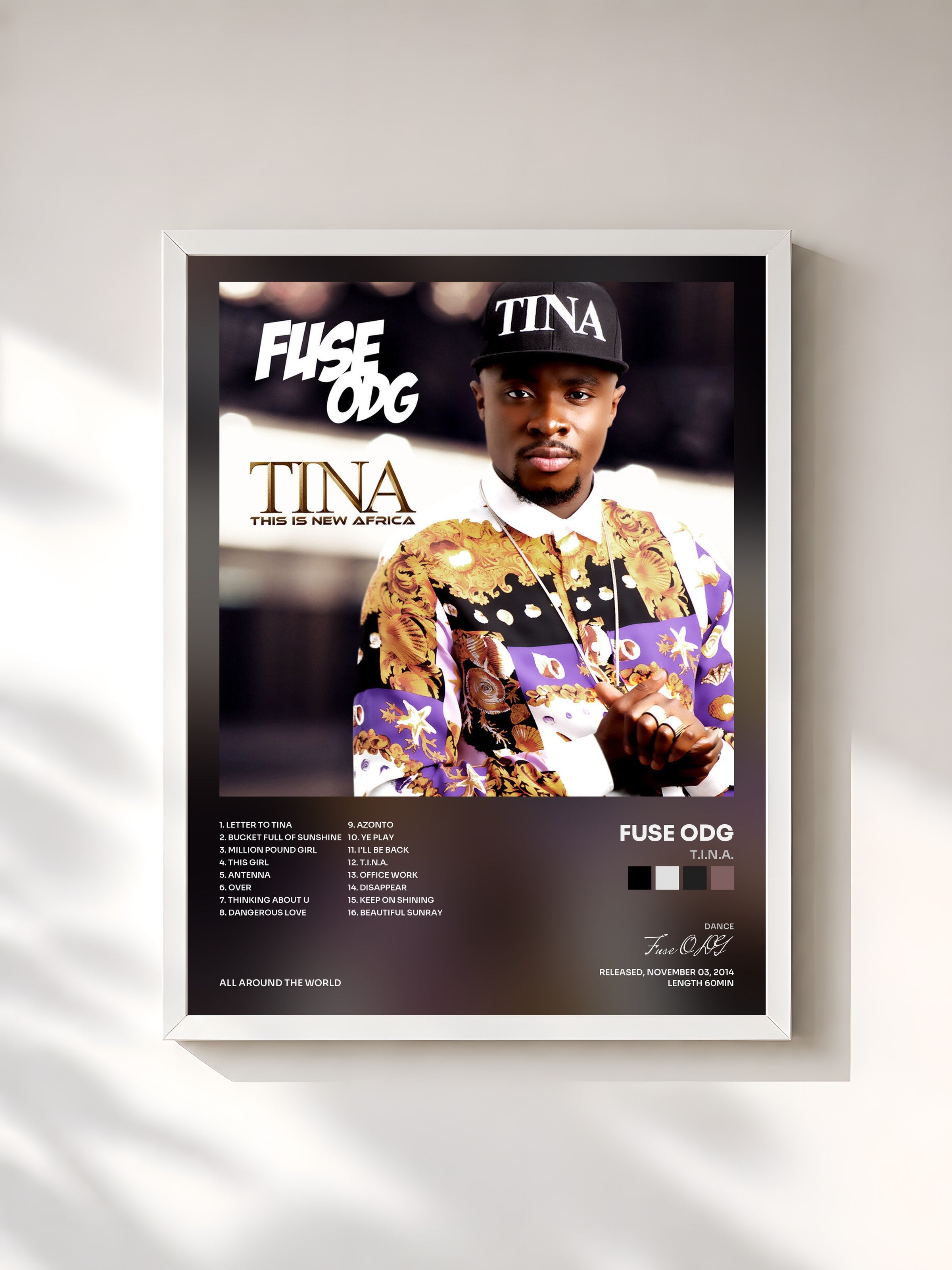 #blanc Tableau de l'album T.I.N.A. de Fuse ODG, cadre blanc, imprimé et encadré en France