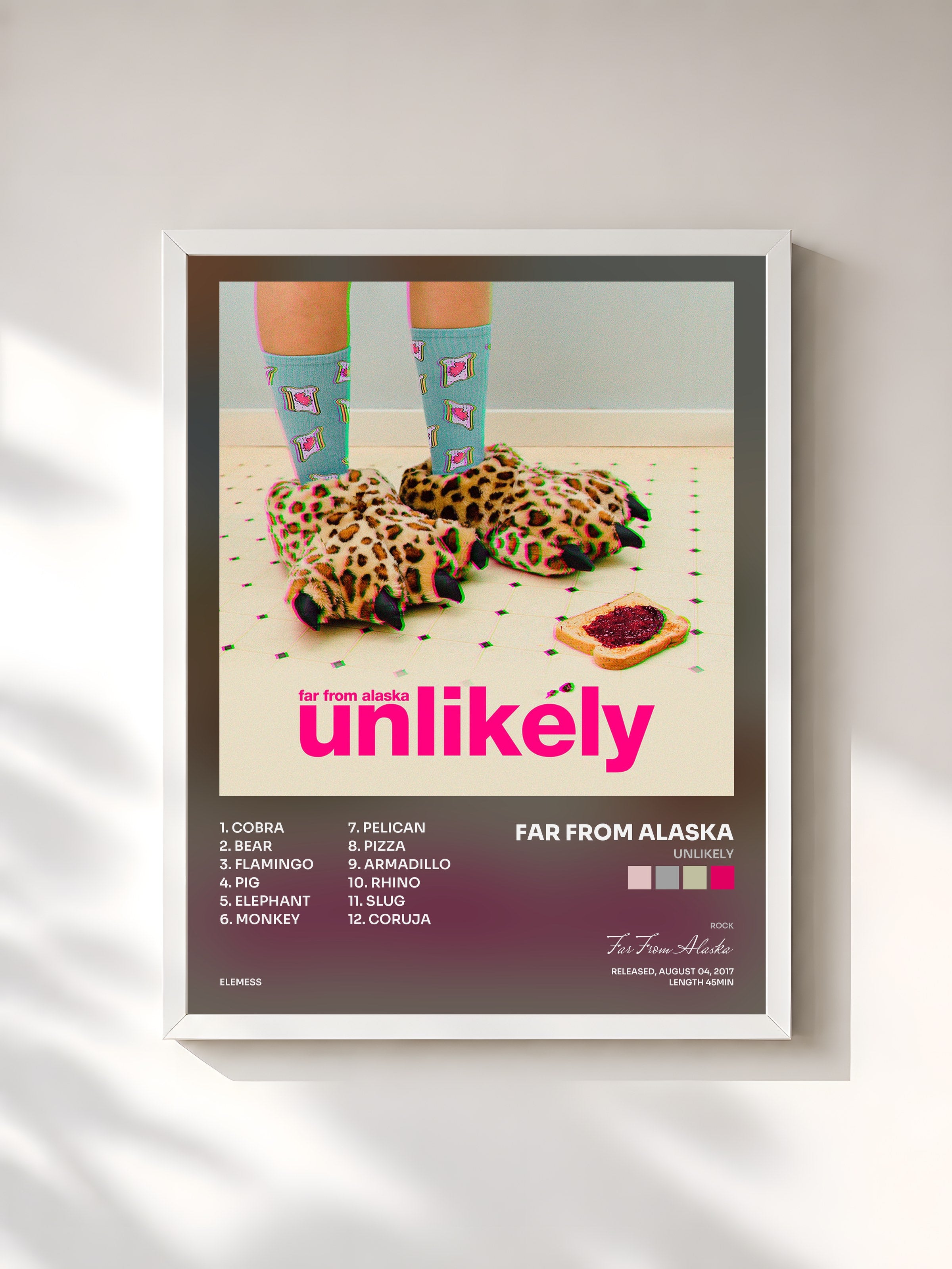 #blanc Tableau de l'album Unlikely de Far From Alaska, cadre blanc, imprimé et encadré en France