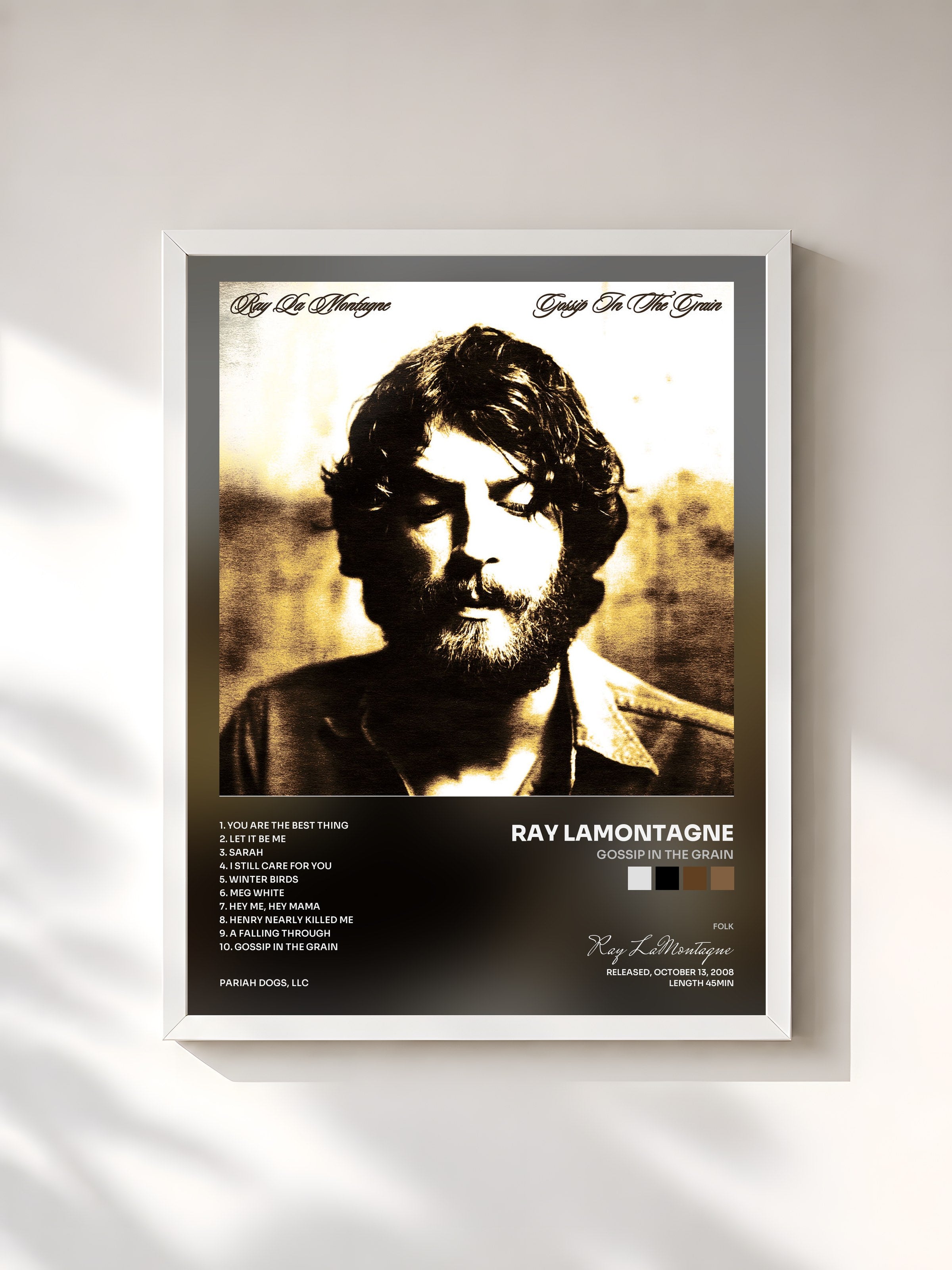 #blanc Tableau de l'album Gossip in the Grain de Ray LaMontagne, cadre blanc, imprimé et encadré en France