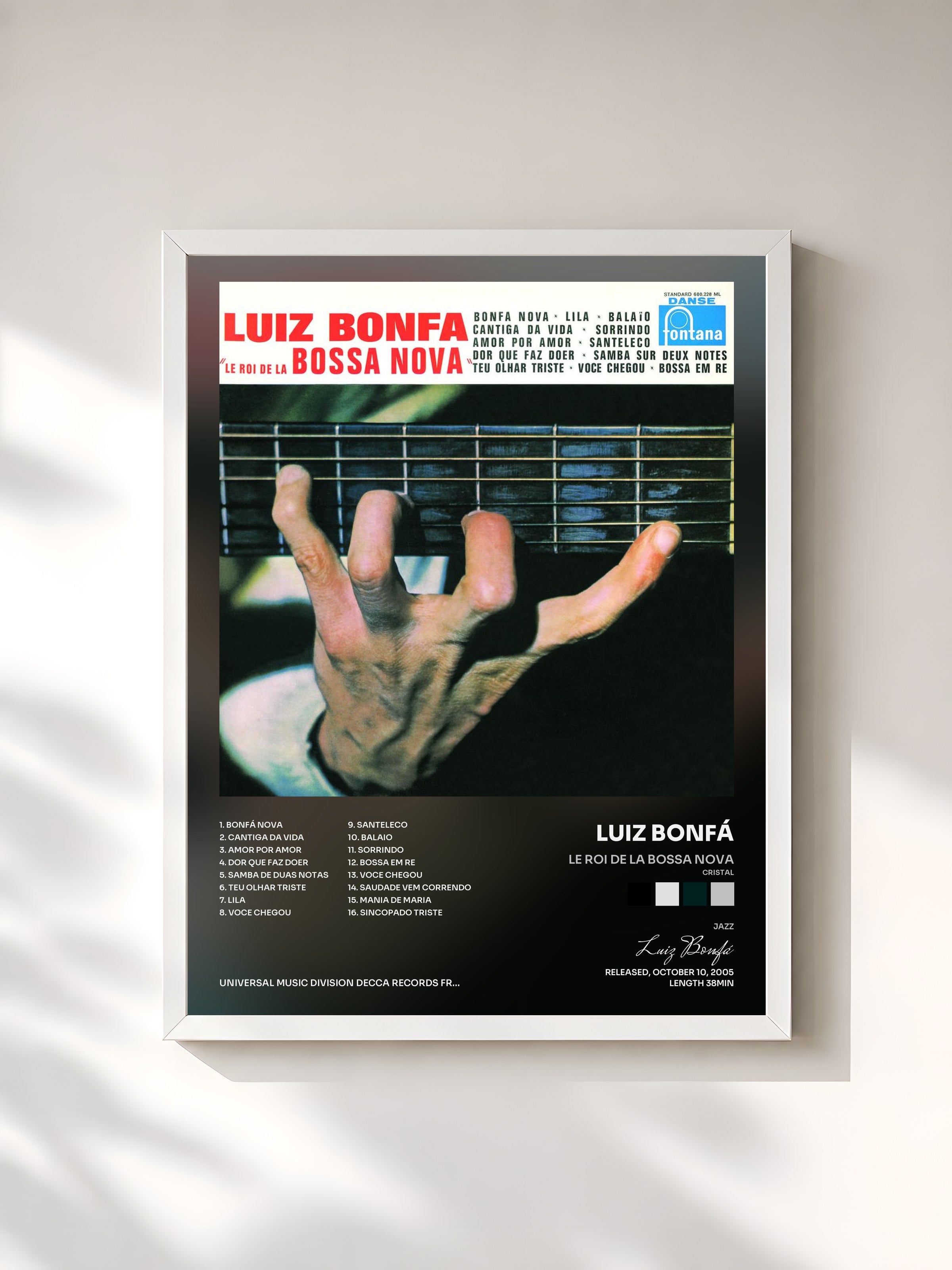 #blanc Tableau de l'album Le Roi de la Bossa Nova (Cristal) de Luiz Bonfá, cadre blanc, imprimé et encadré en France