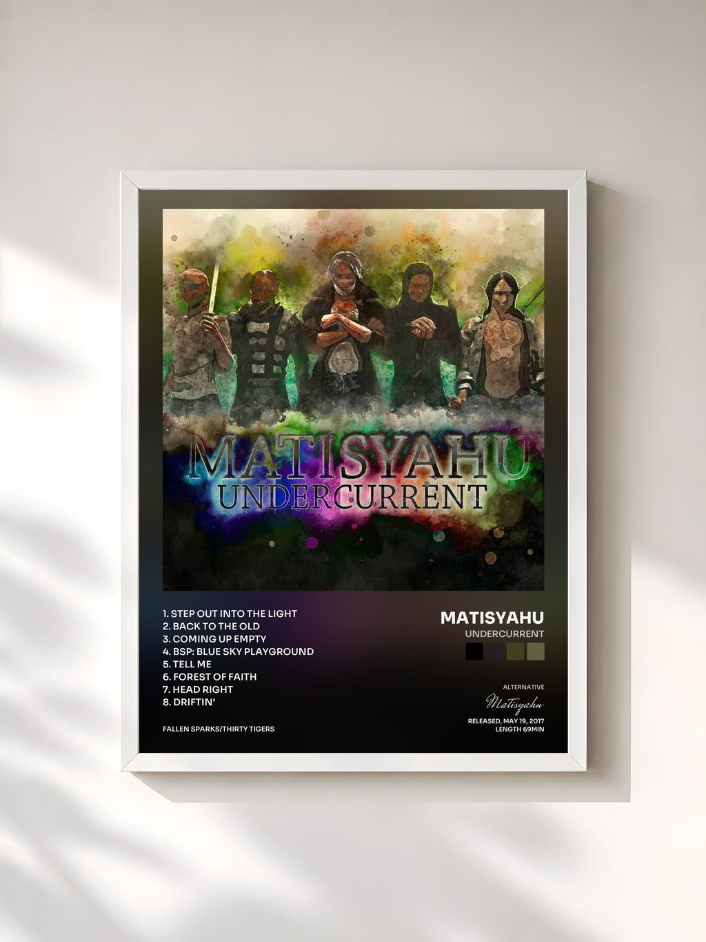 #blanc Tableau de l'album Undercurrent de Matisyahu, cadre blanc, imprimé et encadré en France