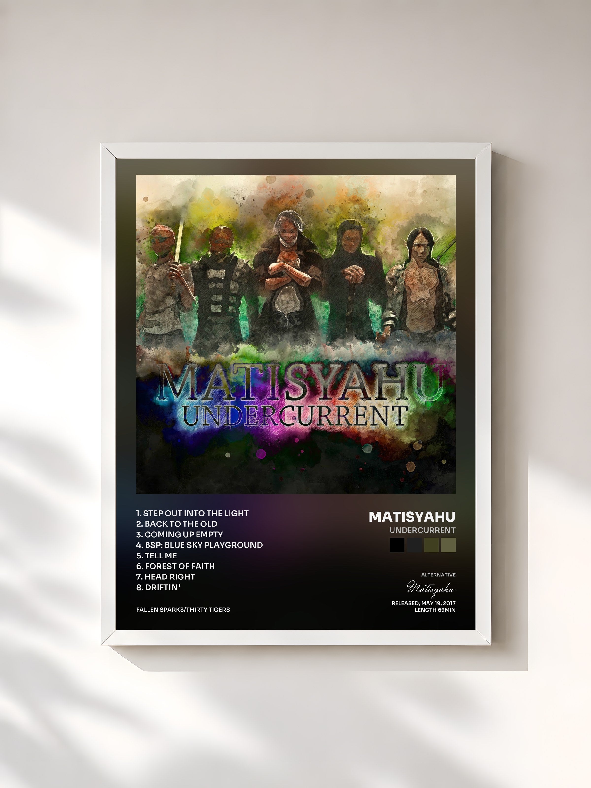 #blanc Tableau de l'album Undercurrent de Matisyahu, cadre blanc, imprimé et encadré en France