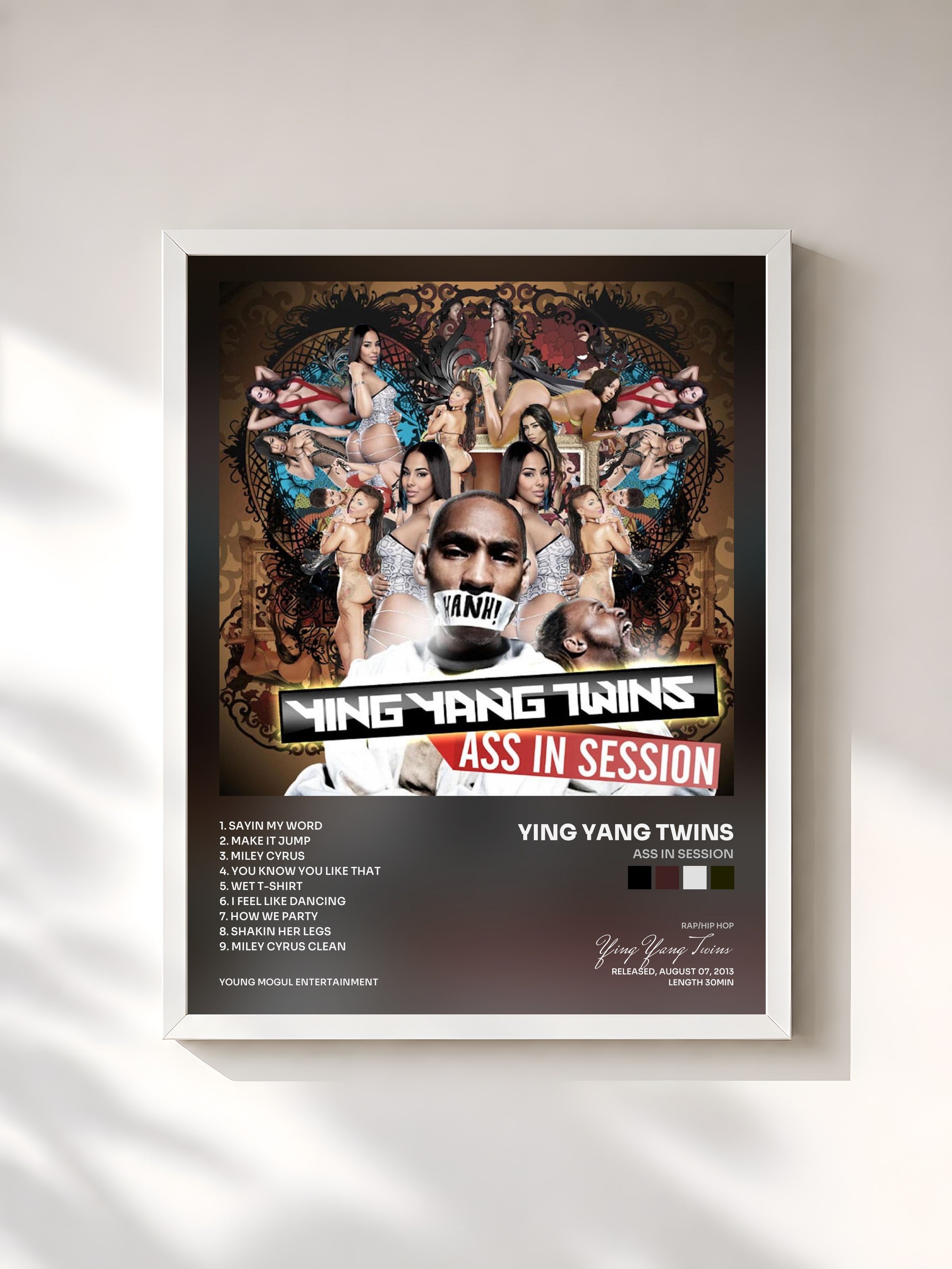 #blanc Tableau de l'album Ass in Session de Ying Yang Twins, cadre blanc, imprimé et encadré en France