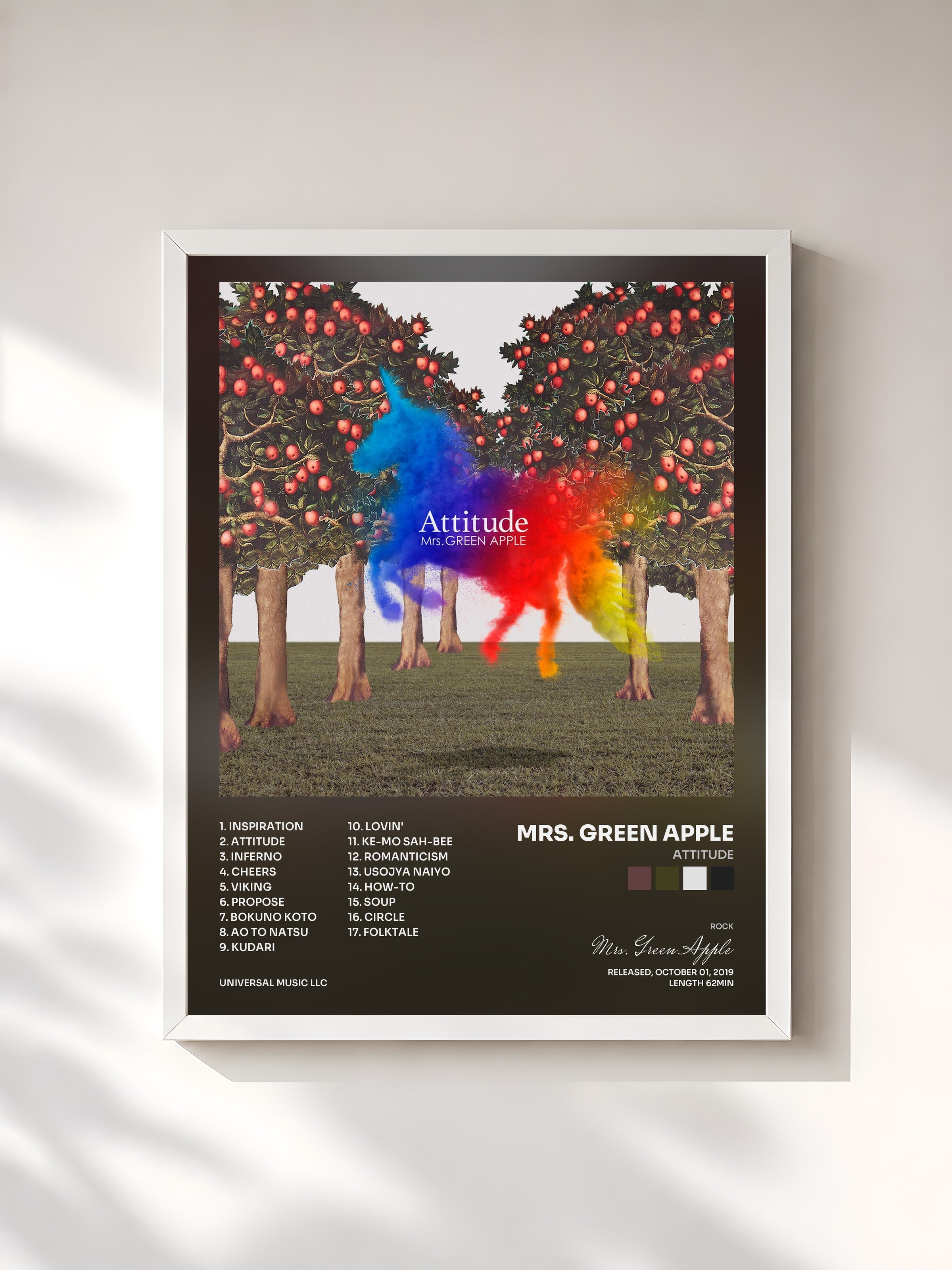 #blanc Tableau de l'album Attitude de Mrs. Green Apple, cadre blanc, imprimé et encadré en France