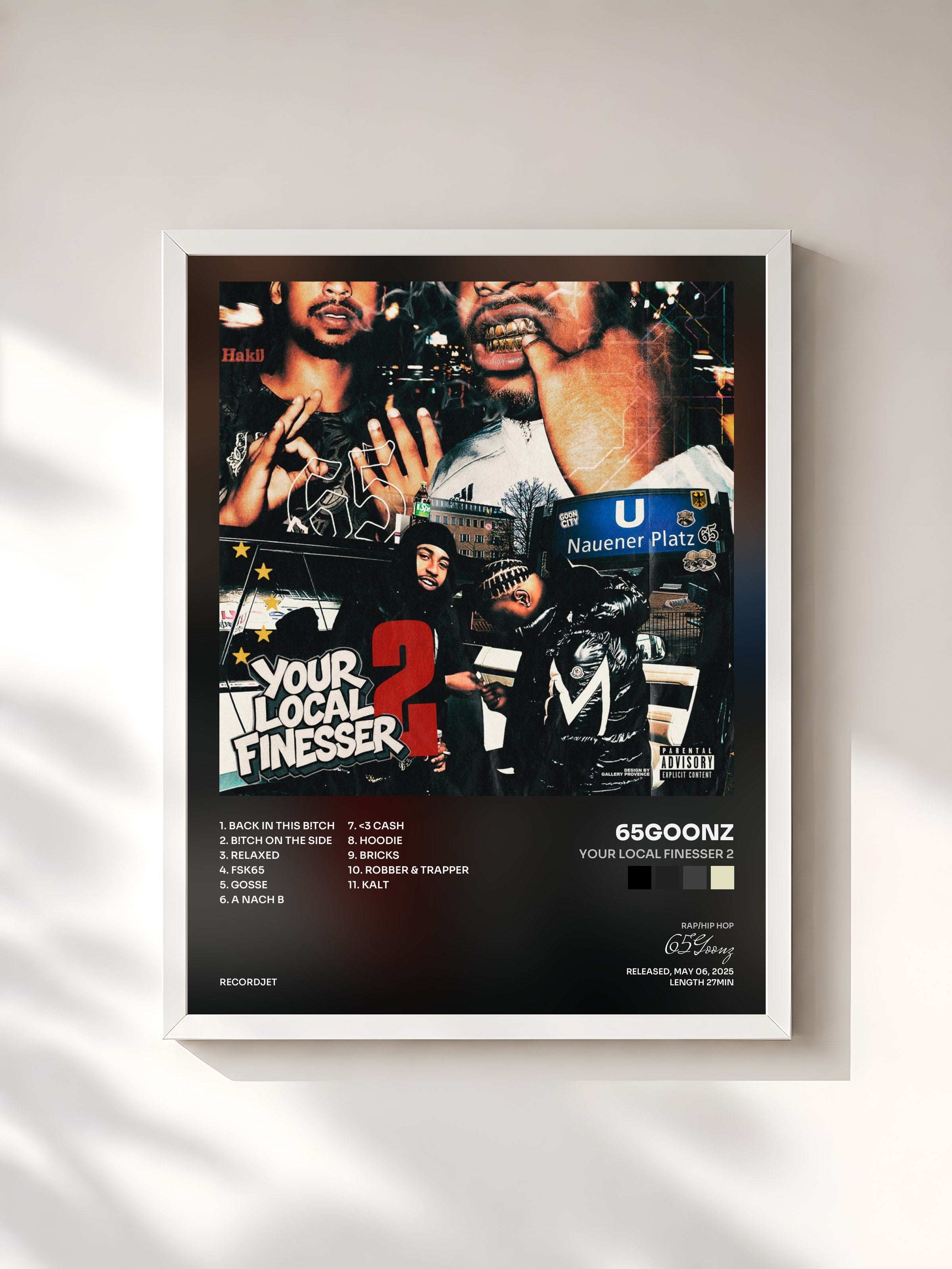 #blanc Tableau de l'album Your Local Finesser 2 de 65Goonz, cadre blanc, imprimé et encadré en France