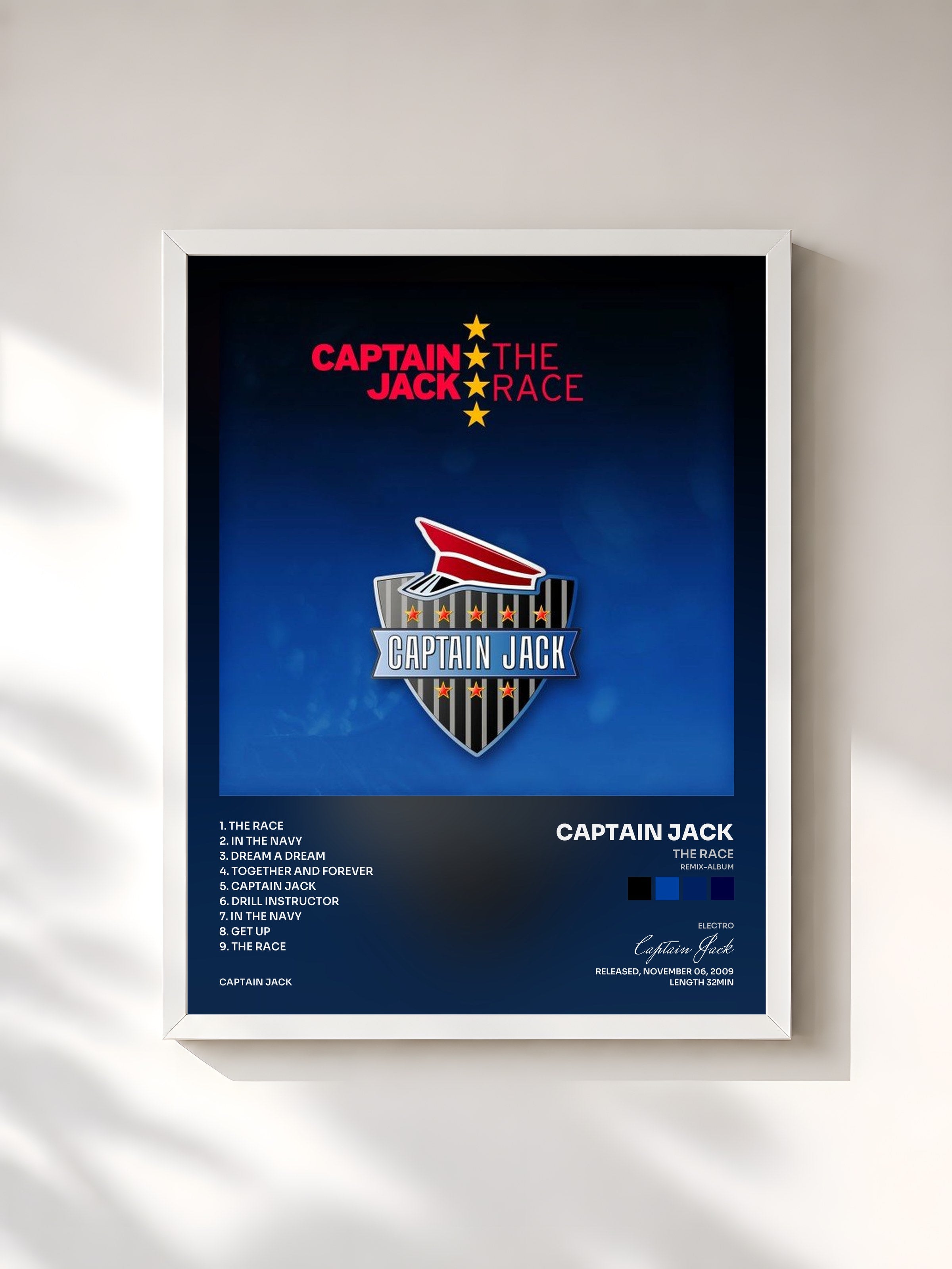 #blanc Tableau de l'album The Race (Remix-Album) de Captain Jack, cadre blanc, imprimé et encadré en France