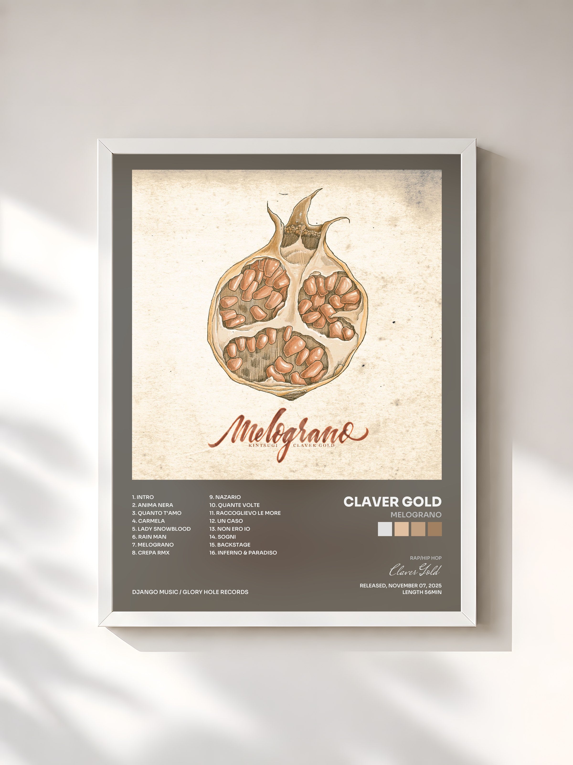 #blanc Tableau de l'album Melograno de Claver Gold, cadre blanc, imprimé et encadré en France