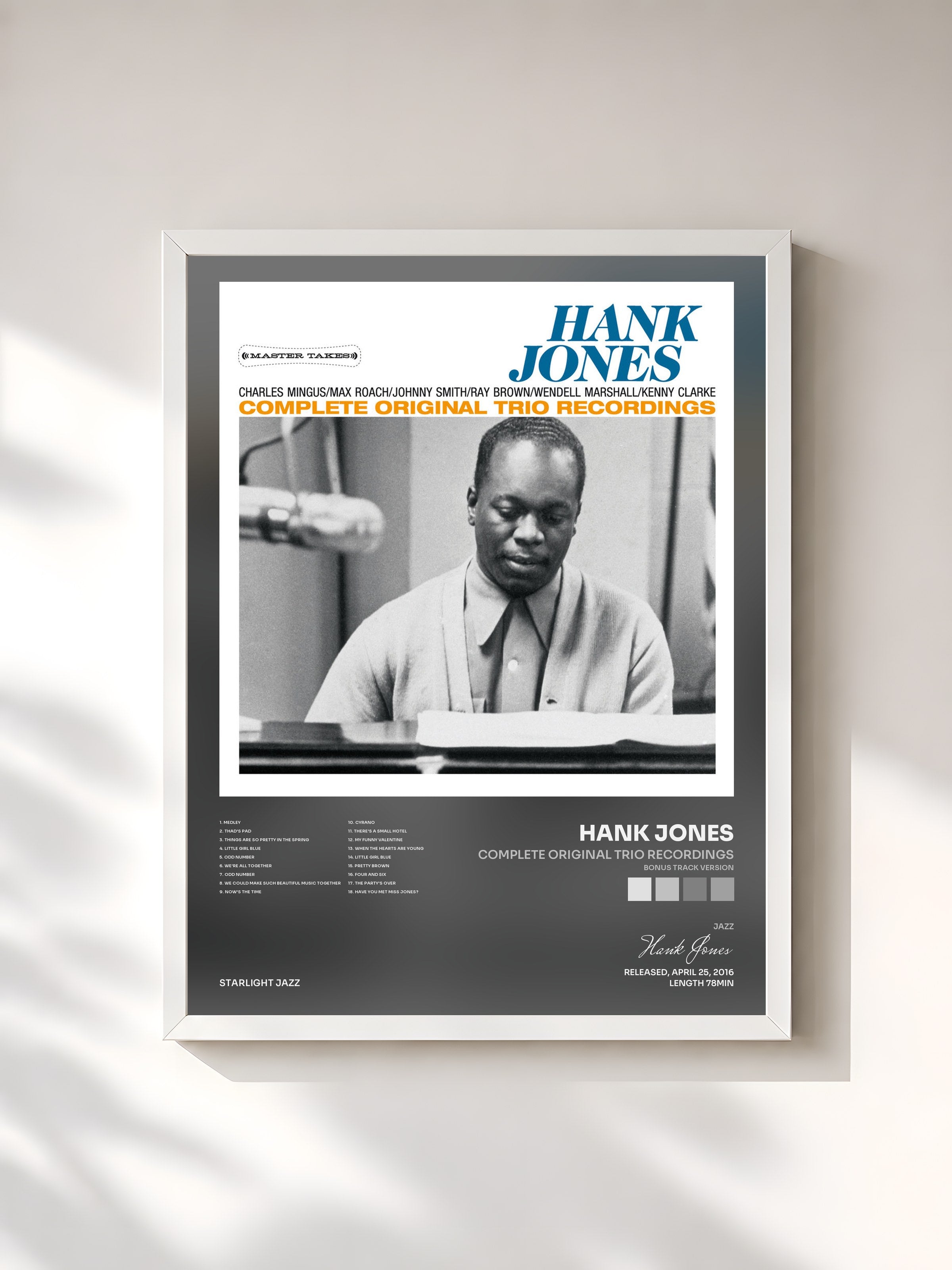 #blanc Tableau de l'album Complete Original Trio Recordings (Bonus Track Version) de Hank Jones, cadre blanc, imprimé et encadré en France