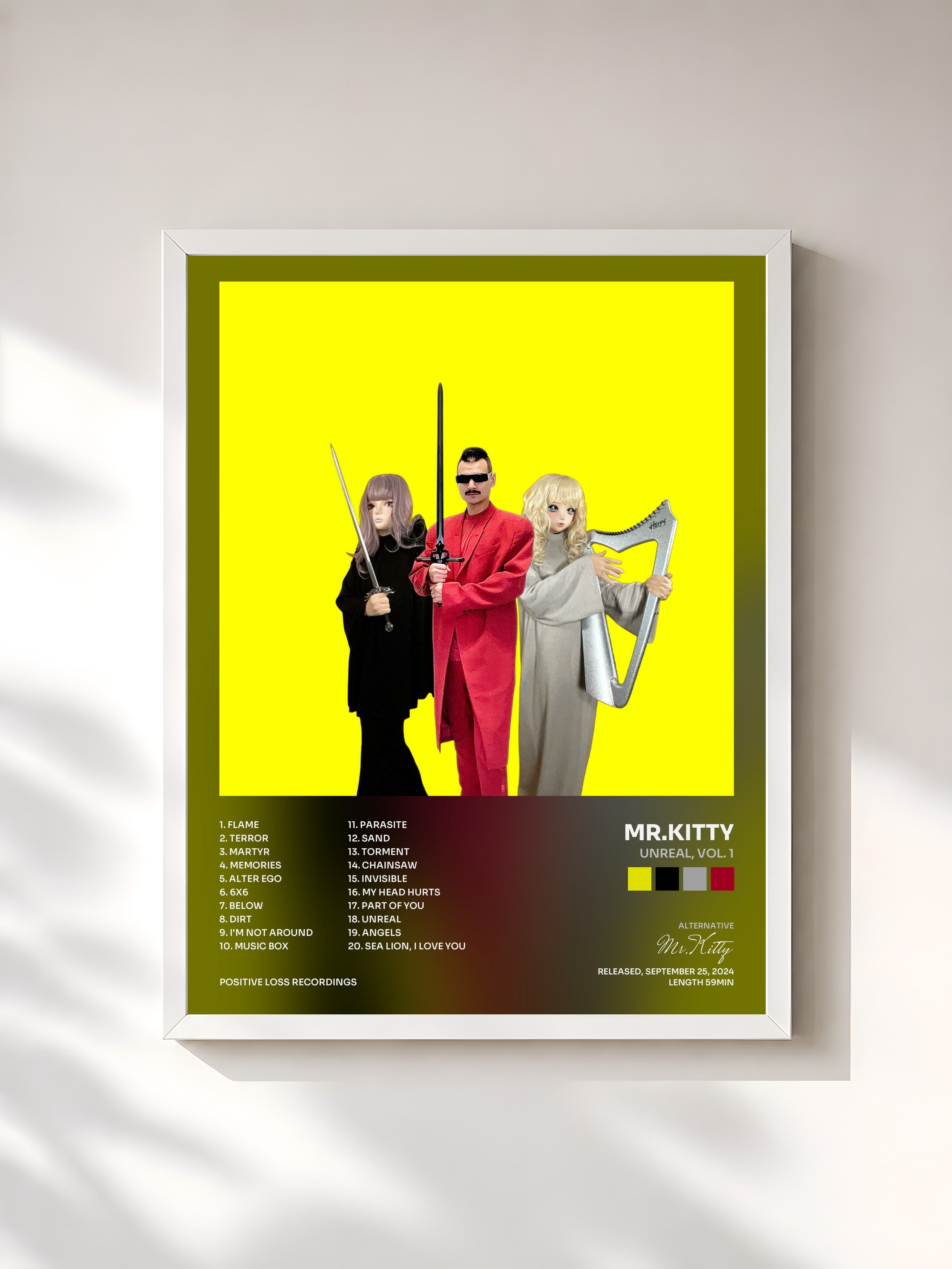 #blanc Tableau de l'album Unreal, Vol. 1 de Mr.Kitty, cadre blanc, imprimé et encadré en France