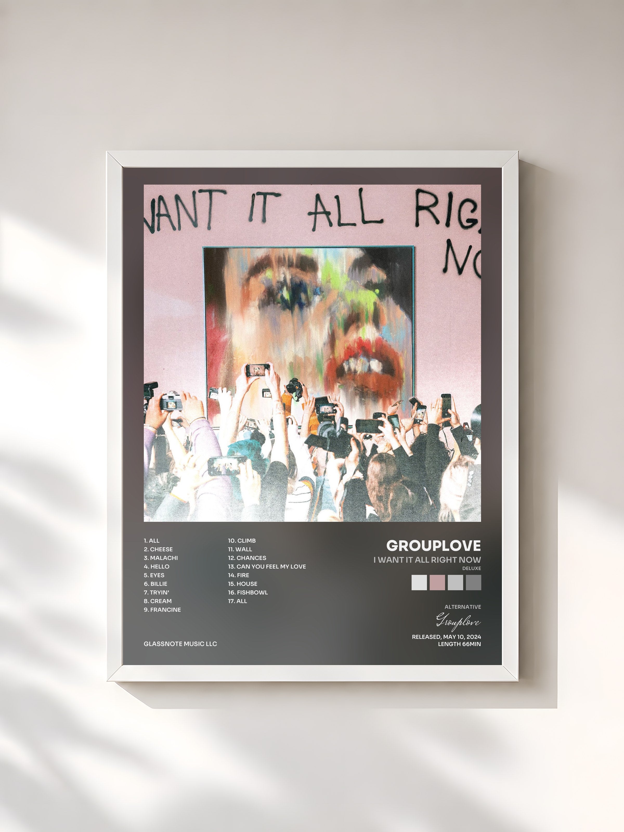 #blanc Tableau de l'album I Want It All Right Now (Deluxe) de Grouplove, cadre blanc, imprimé et encadré en France