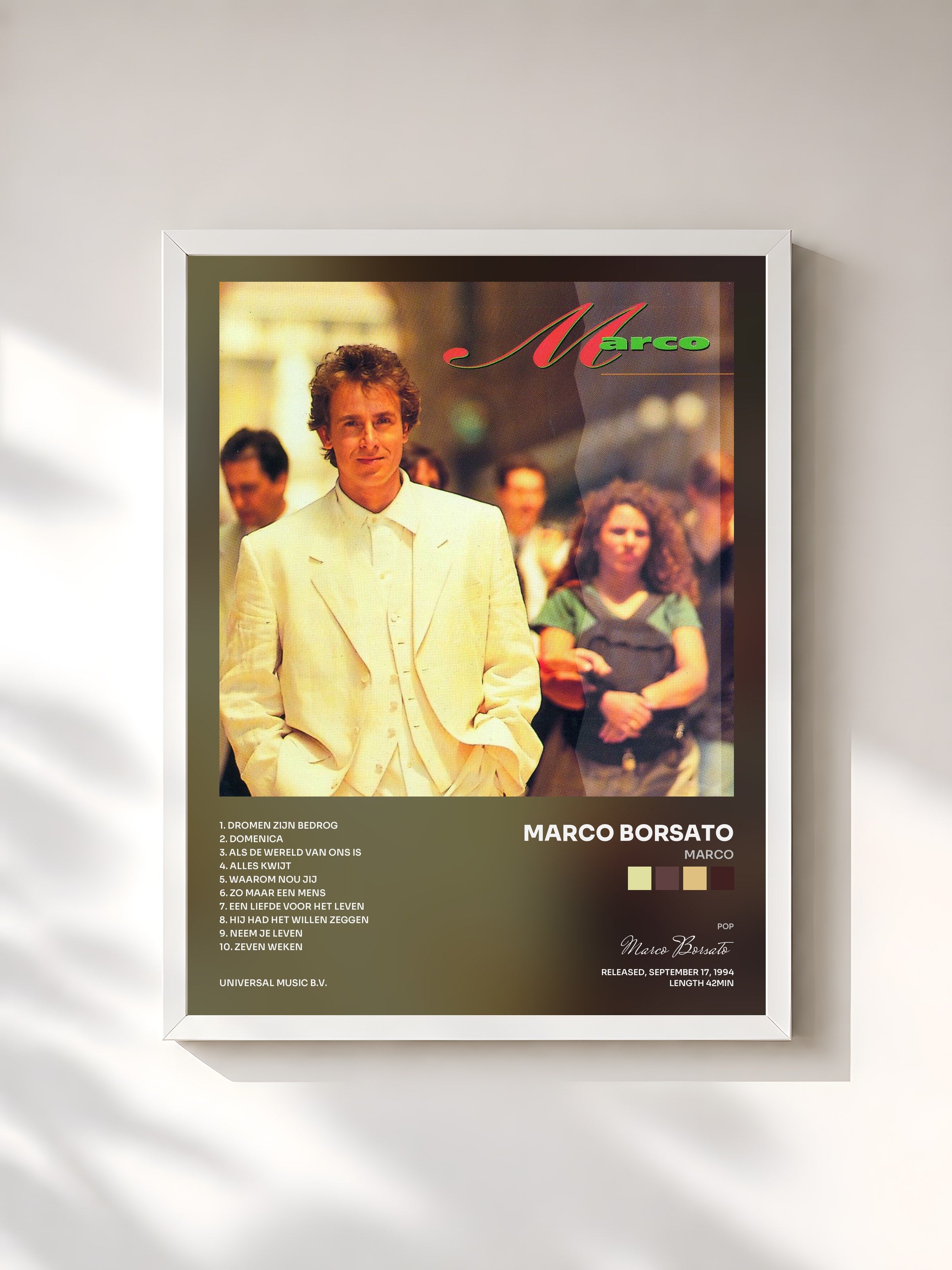#blanc Tableau de l'album Marco de Marco Borsato, cadre blanc, imprimé et encadré en France