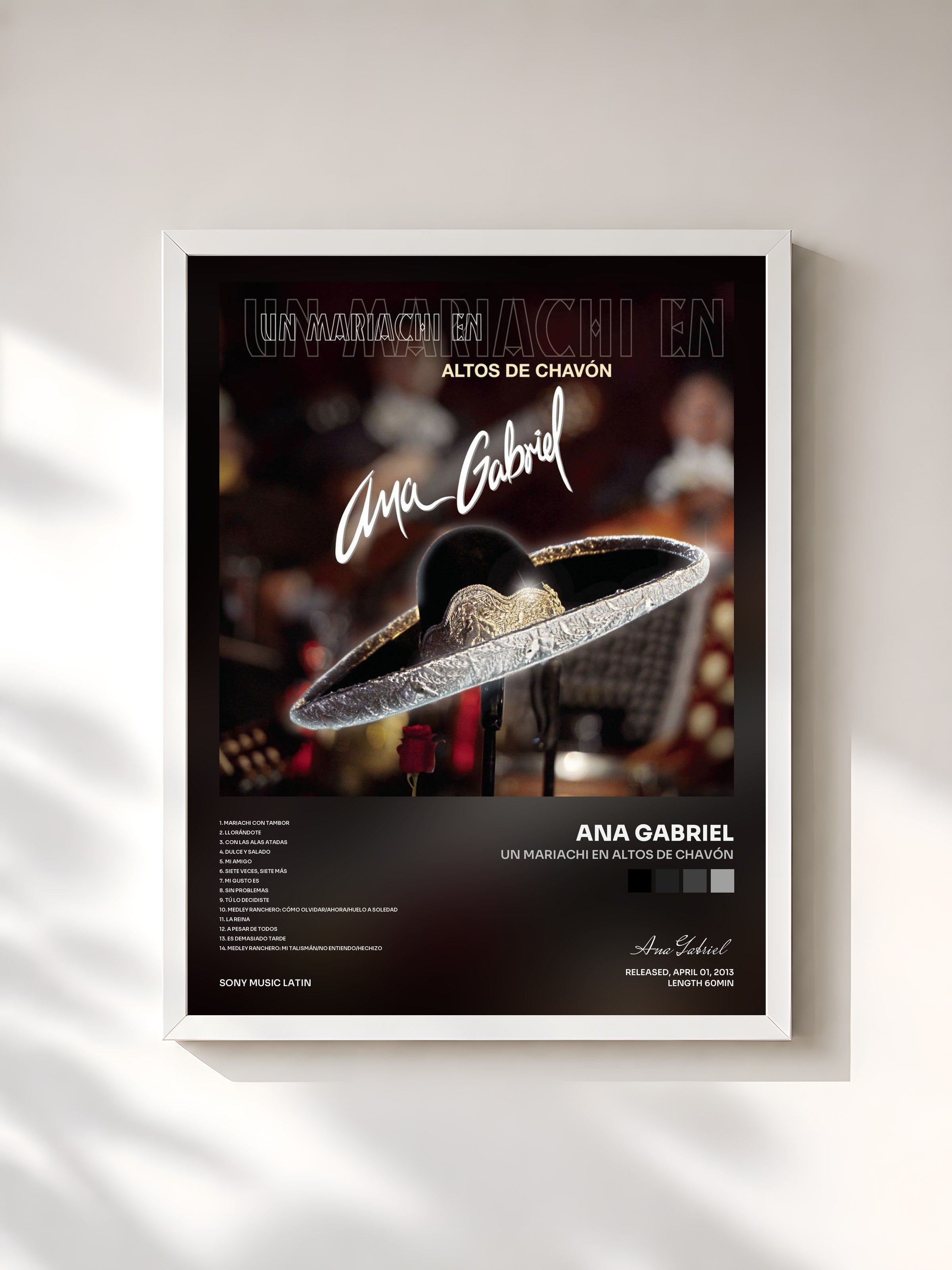 #blanc Tableau de l'album Un Mariachi En Altos De Chavón de Ana Gabriel, cadre blanc, imprimé et encadré en France