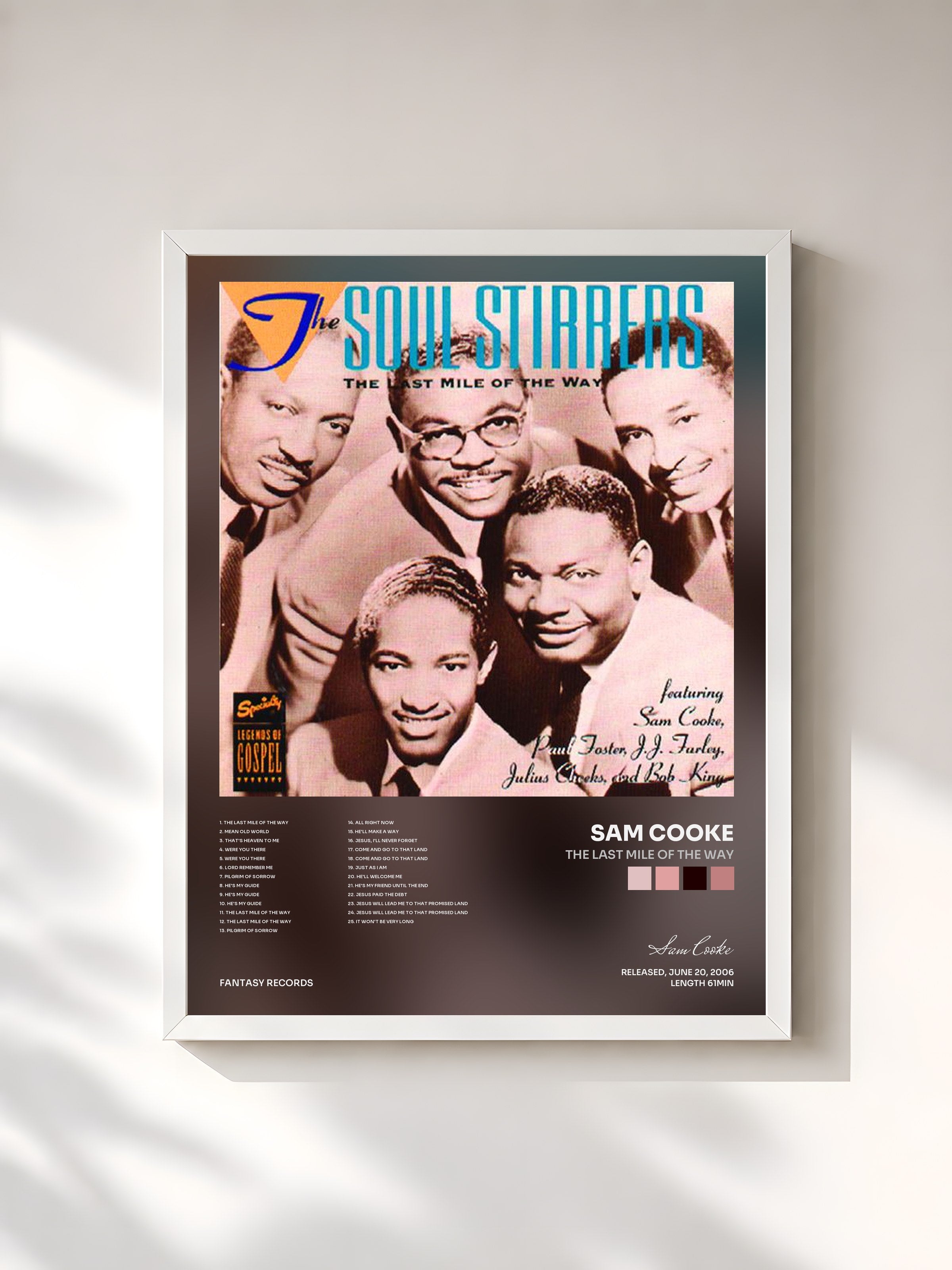 #blanc Tableau de l'album The Last Mile Of The Way de Sam Cooke, cadre blanc, imprimé et encadré en France