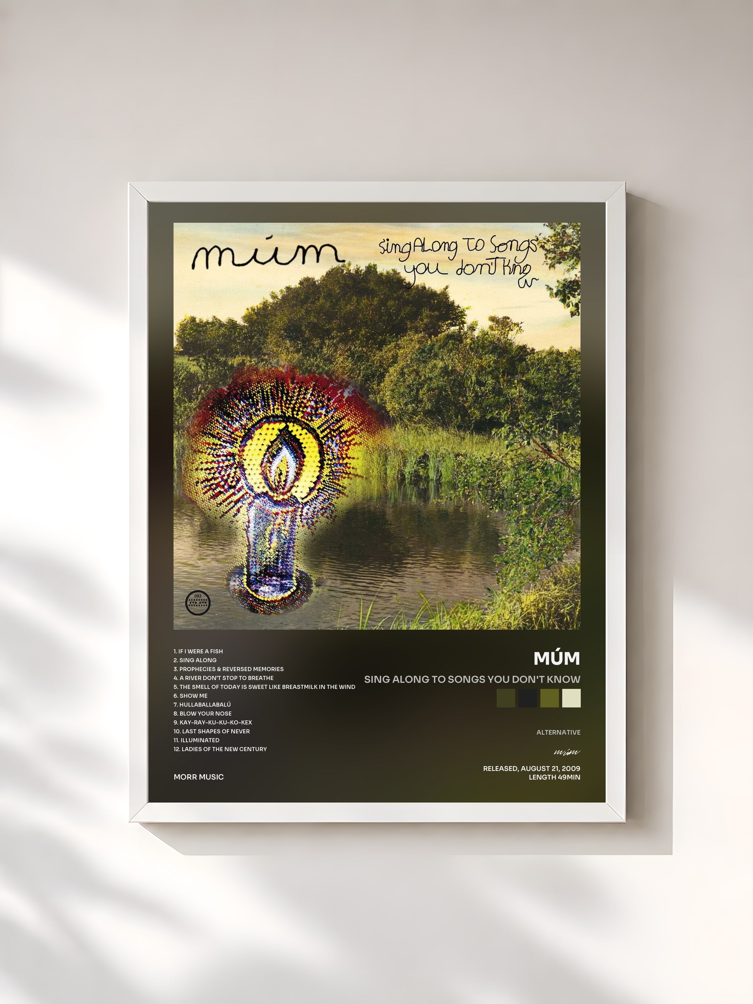 #blanc Tableau de l'album Sing Along To Songs You Don't Know de múm, cadre blanc, imprimé et encadré en France